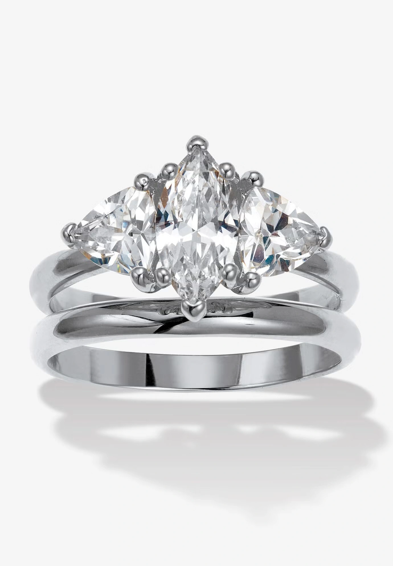 2 Tcw Marquise Cubic Zirconia Platinum-Plated Bridal Ring Set