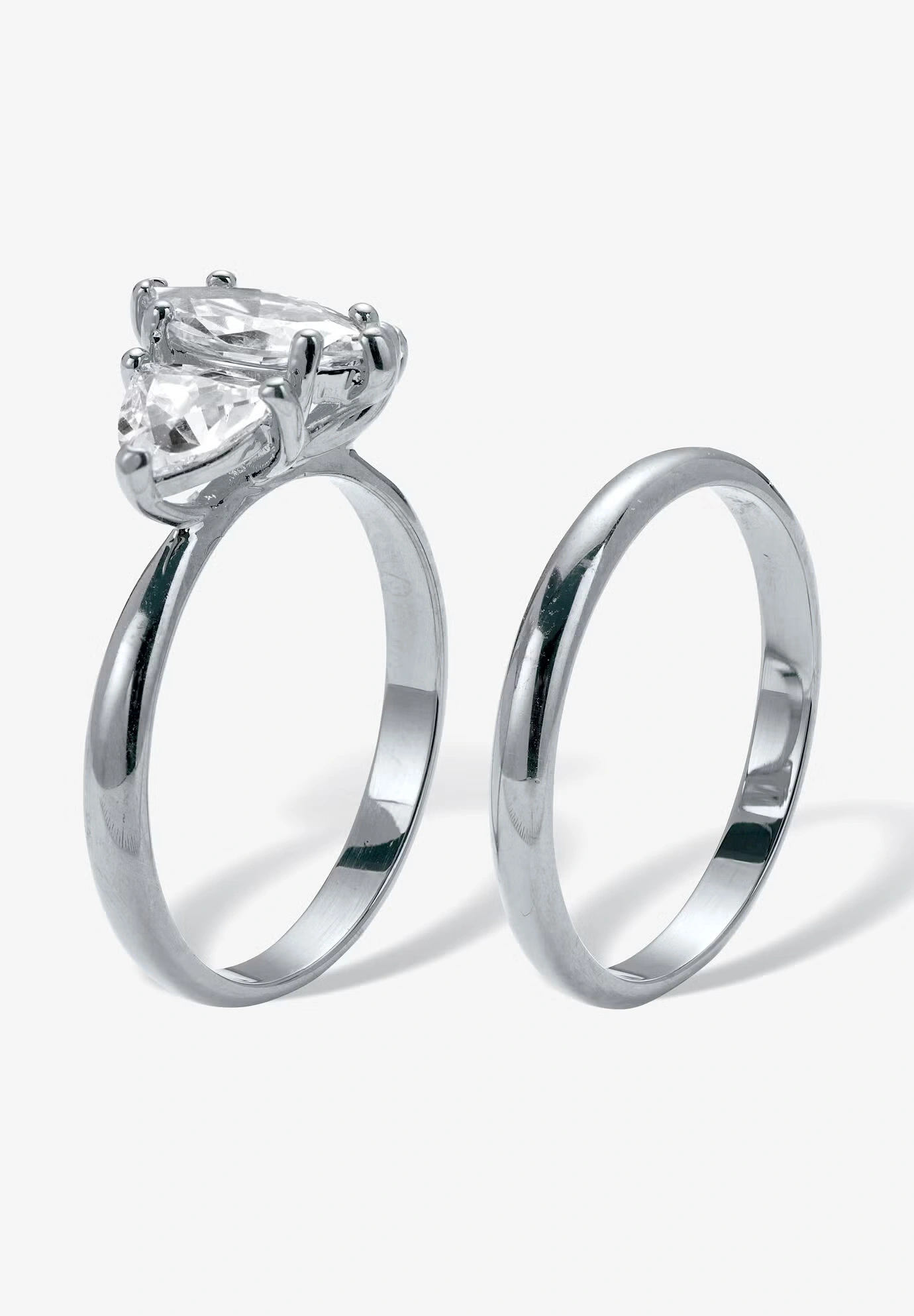 2 Tcw Marquise Cubic Zirconia Platinum-Plated Bridal Ring Set