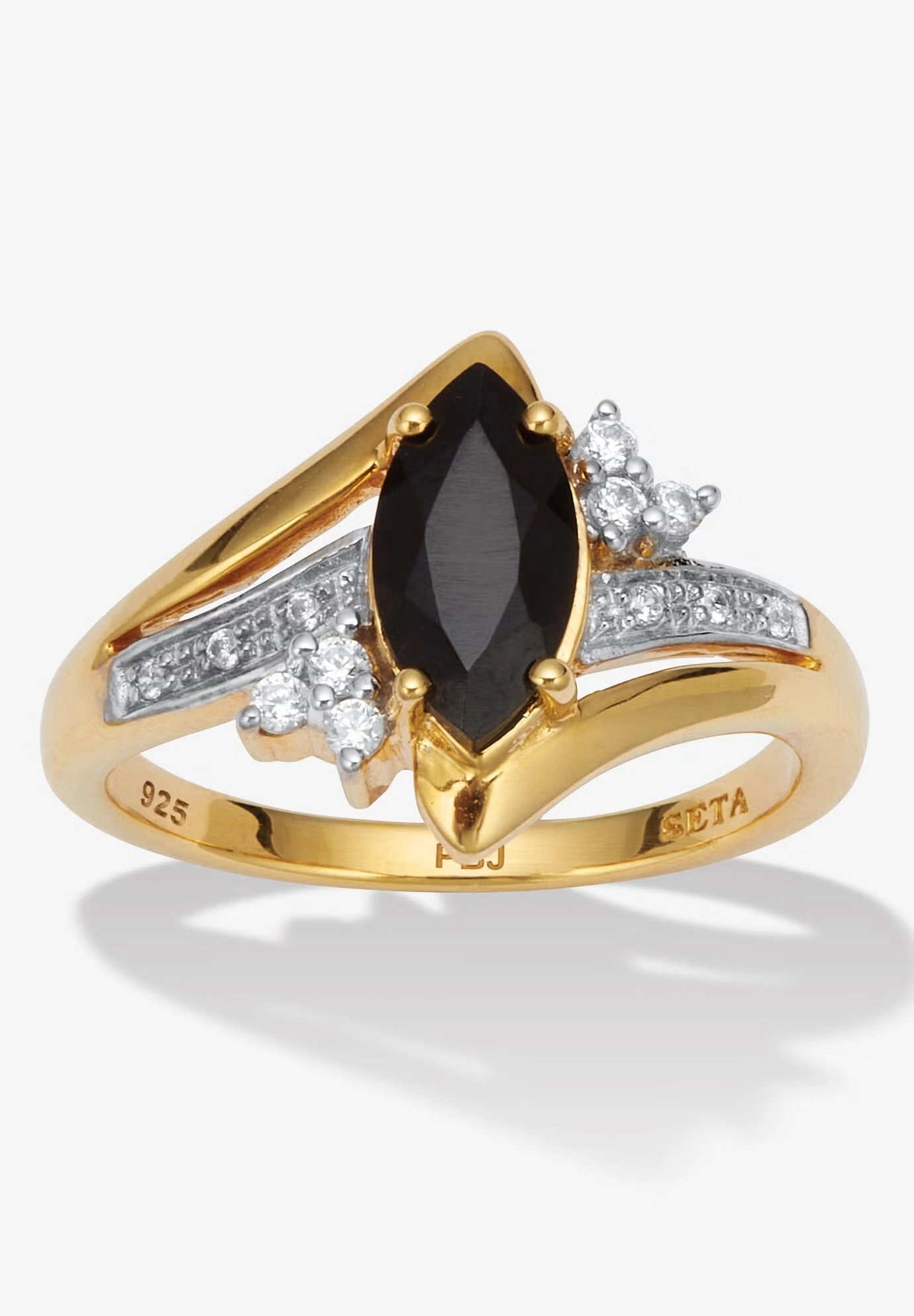.12 Tcw Marquise Cut Onyx And Cz 18K Gold-Plated Sterling Silver Ring