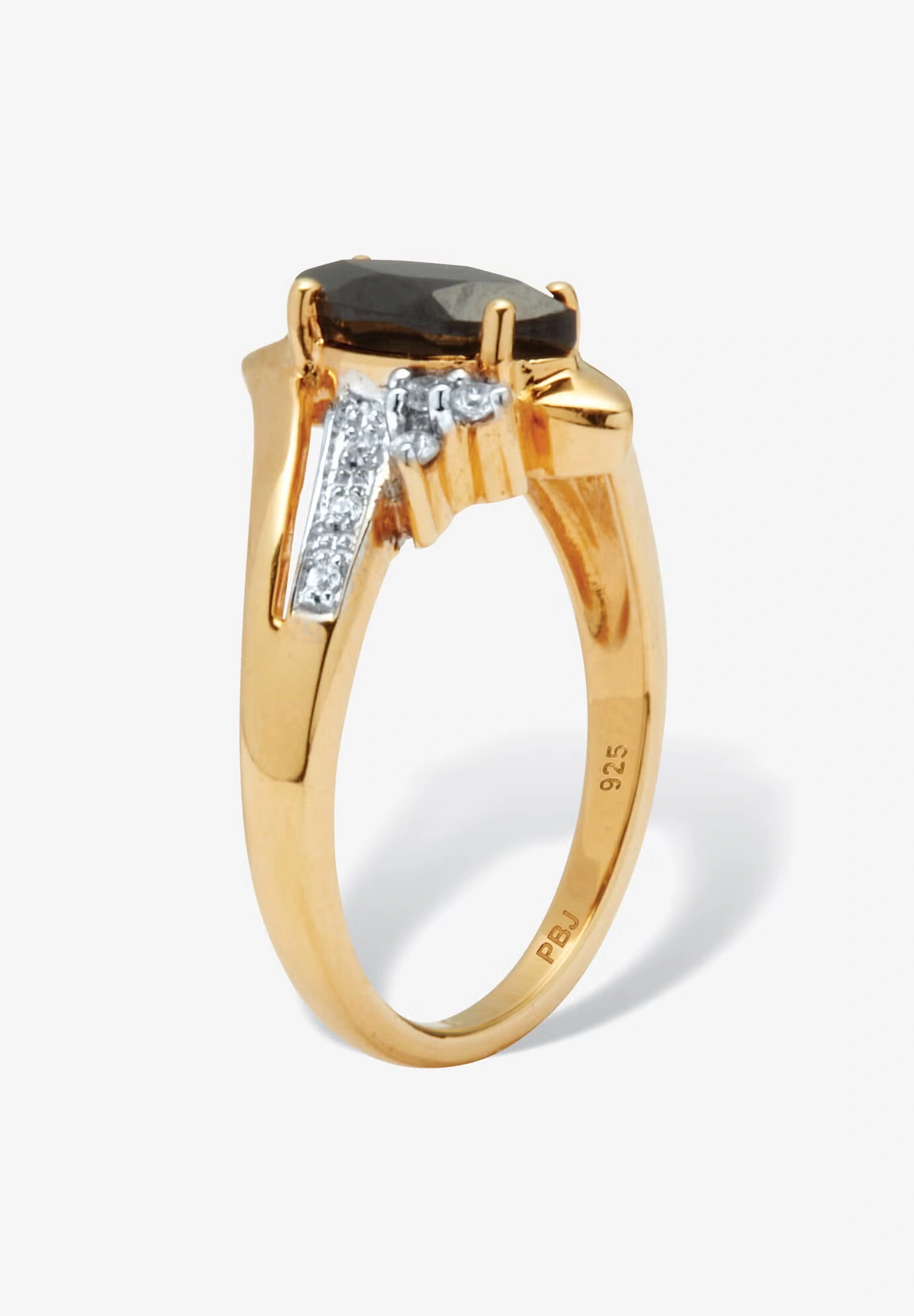 .12 Tcw Marquise Cut Onyx And Cz 18K Gold-Plated Sterling Silver Ring