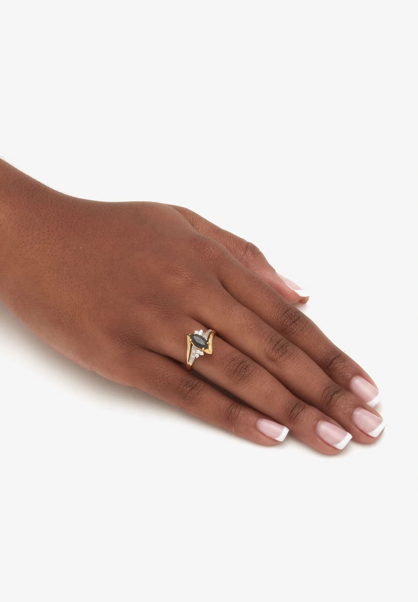 .12 Tcw Marquise Cut Onyx And Cz 18K Gold-Plated Sterling Silver Ring 3 .12 Tcw Marquise Cut Onyx And Cz 18K Gold-Plated Sterling Silver Ring