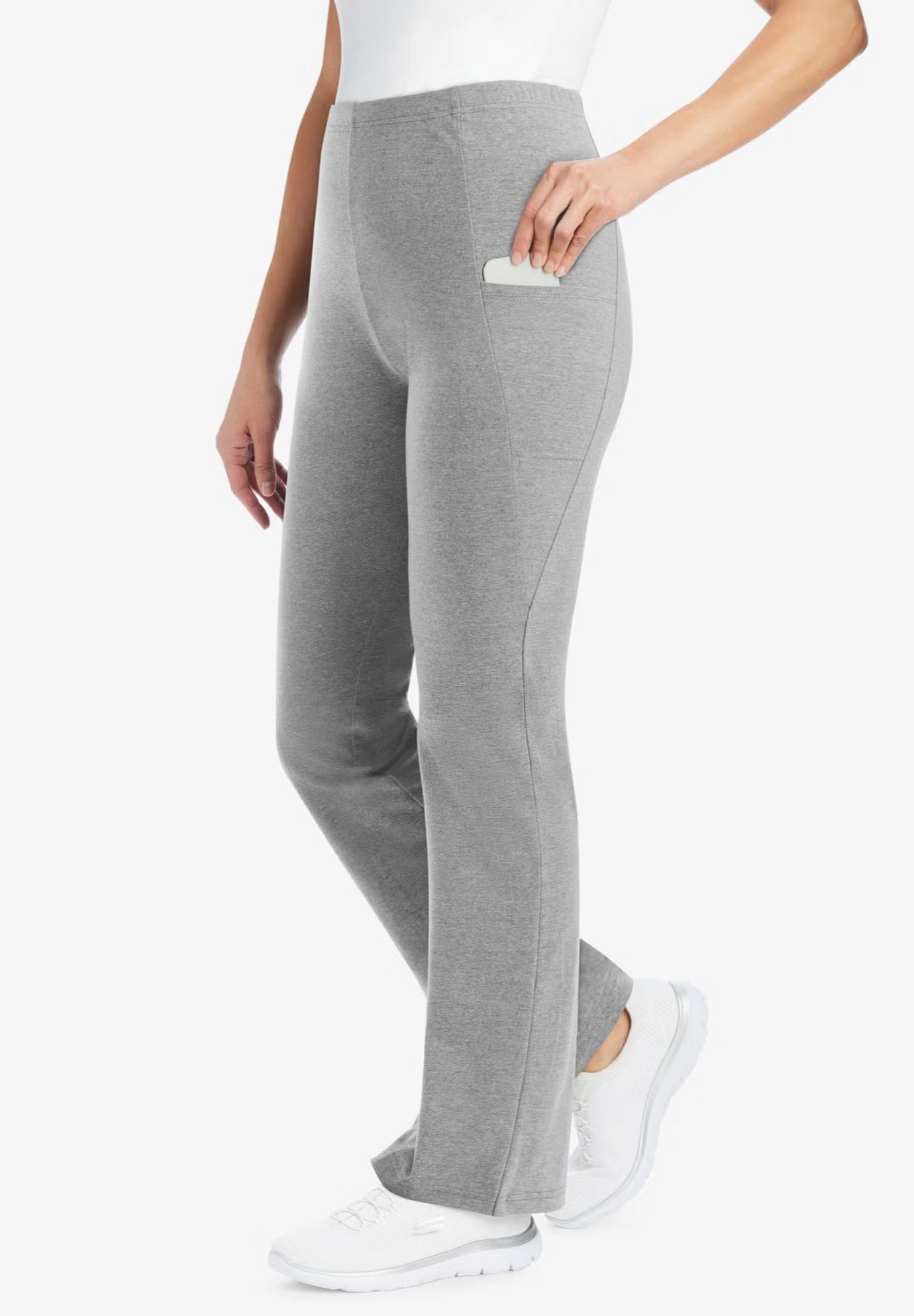 Stretch-Cotton Knit Pull-On Bootcut Pocket Leggings