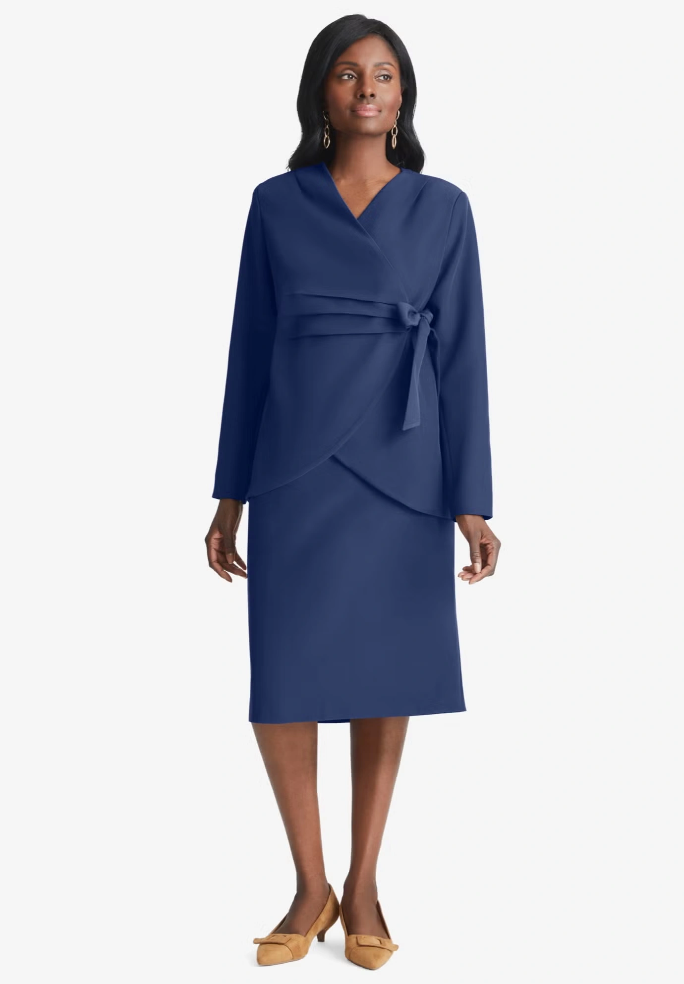 2-Piece Wrap Jacket Skirt Suit