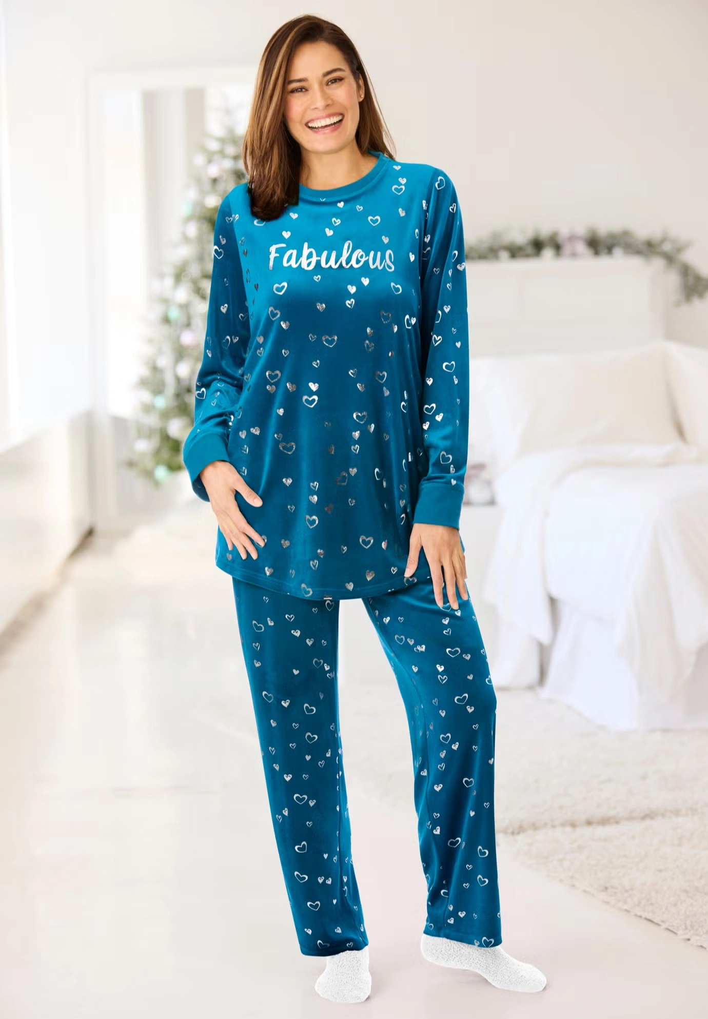 Dreams & Co. ® Velour Pajama with FREE Fuzzy Socks 6 Dreams & Co. ® Velour Pajama with FREE Fuzzy Socks