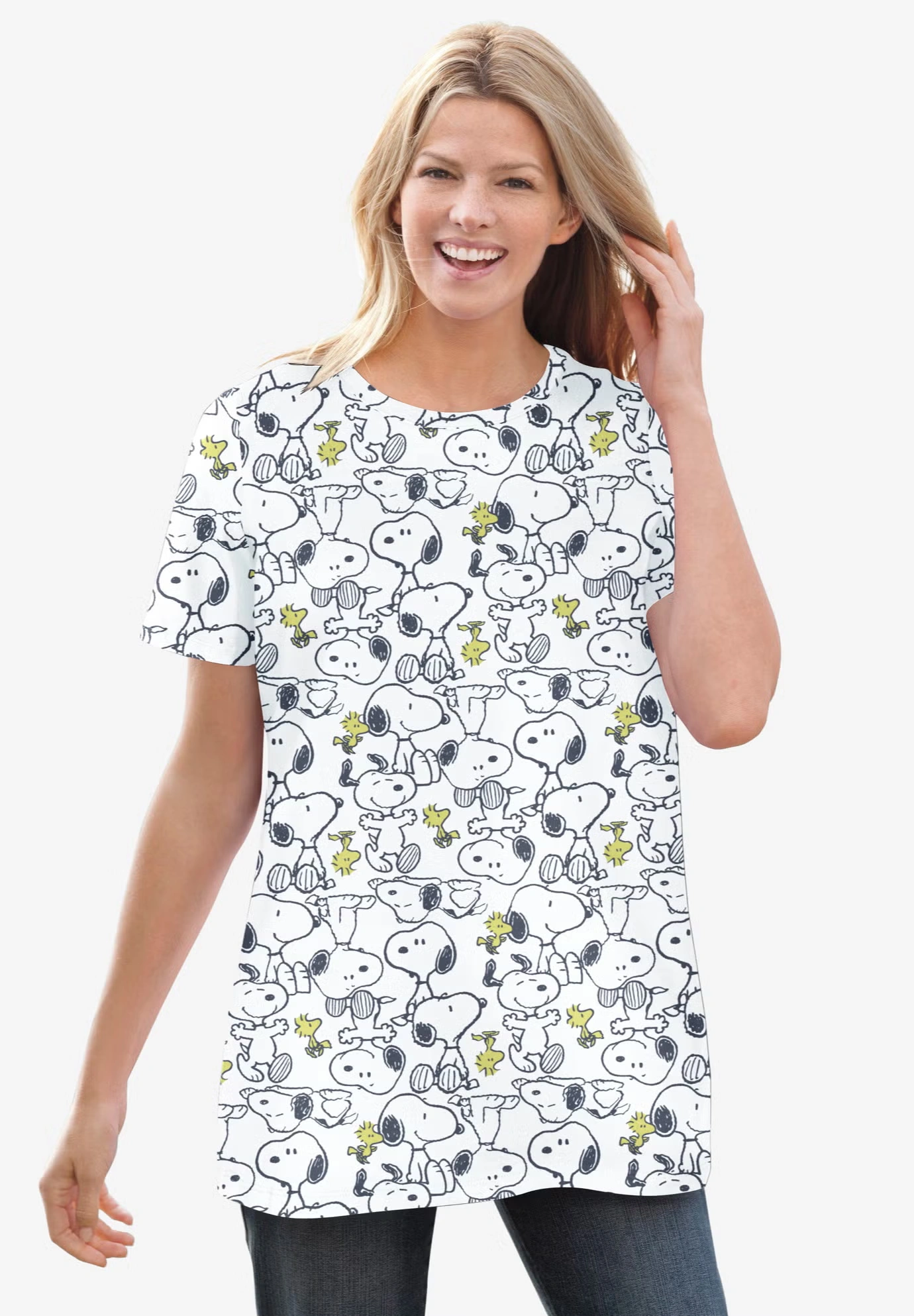 Peanuts White Snoopy Print Crewneck Tee