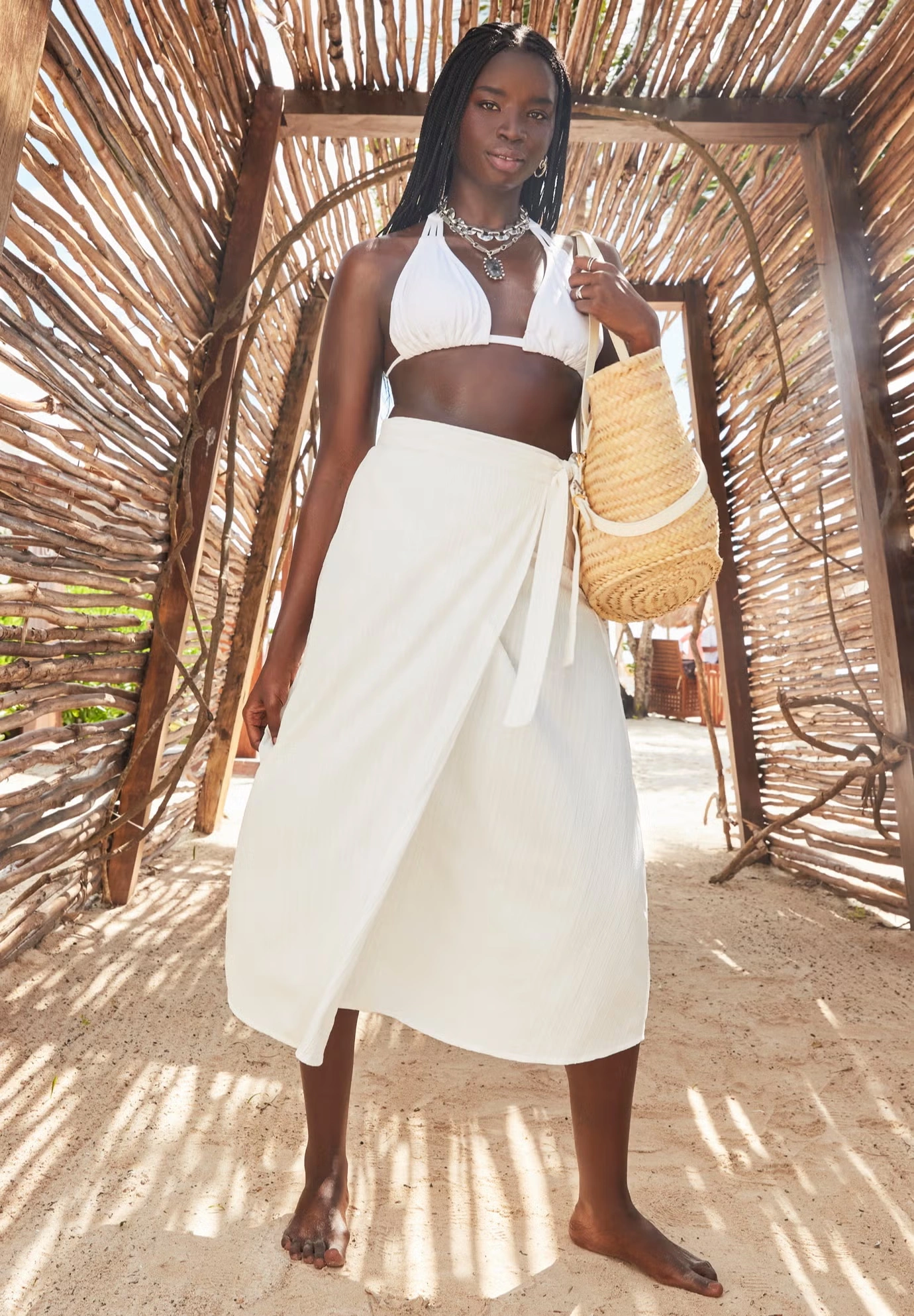 Crinkle Pleat Wrap Skirt Cover Up