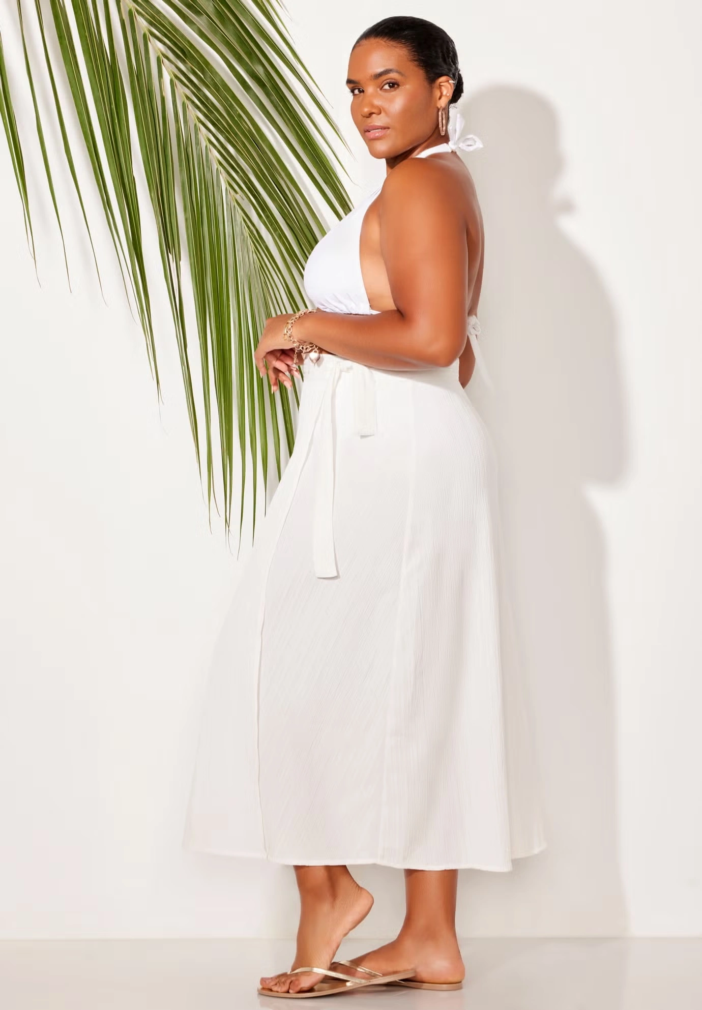 Crinkle Pleat Wrap Skirt Cover Up