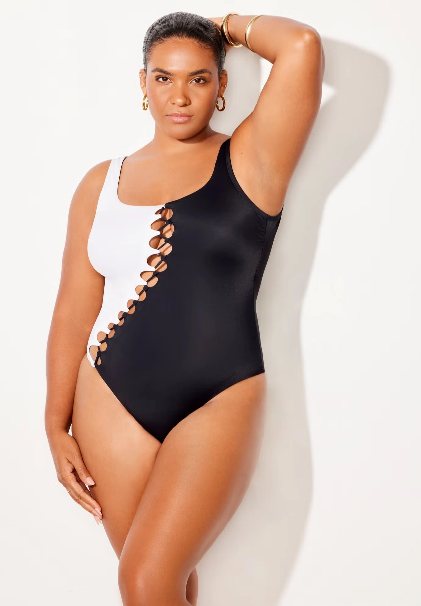 Square Neck Color Block Swimsuit