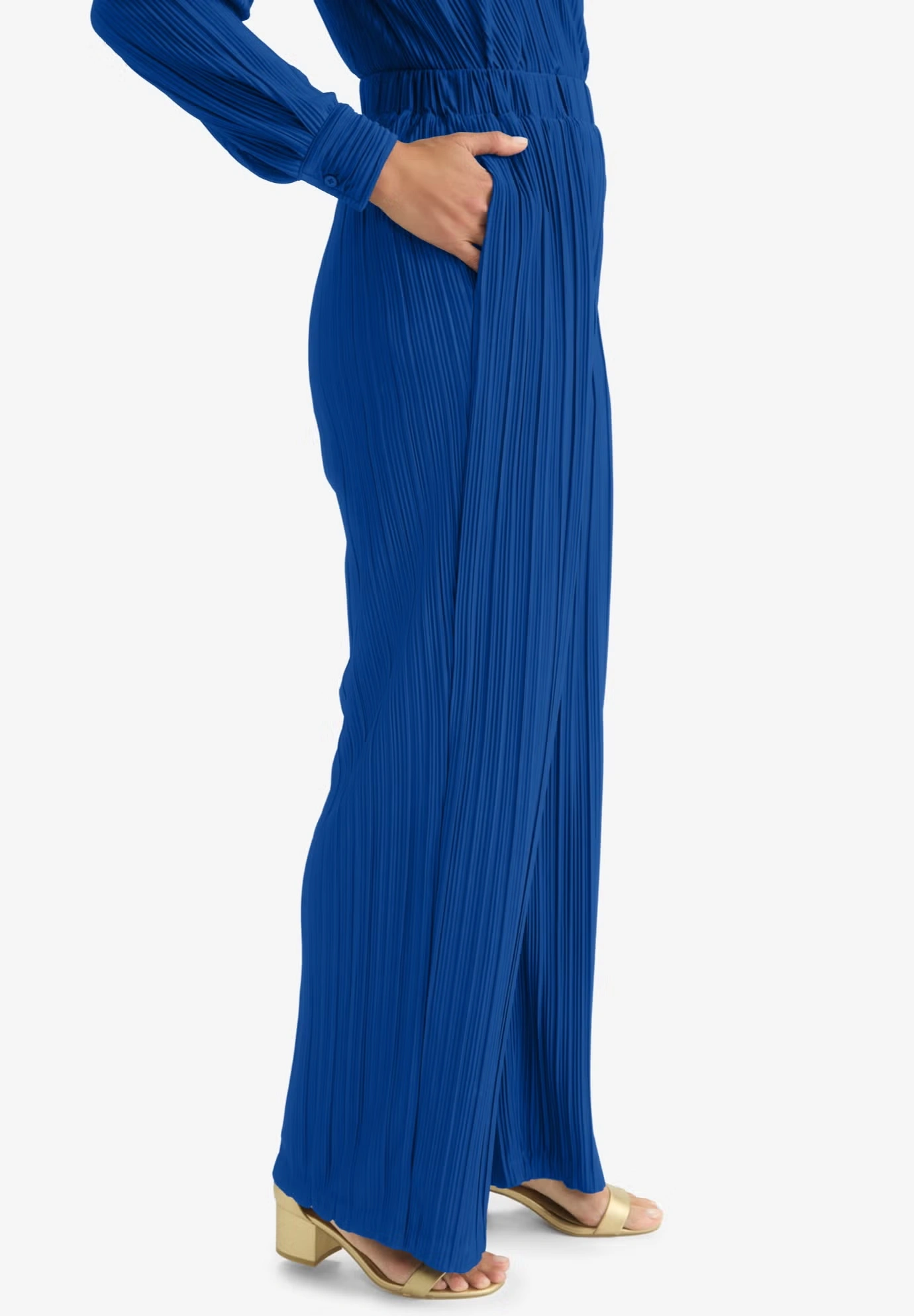Plisse Wide-Leg Trouser