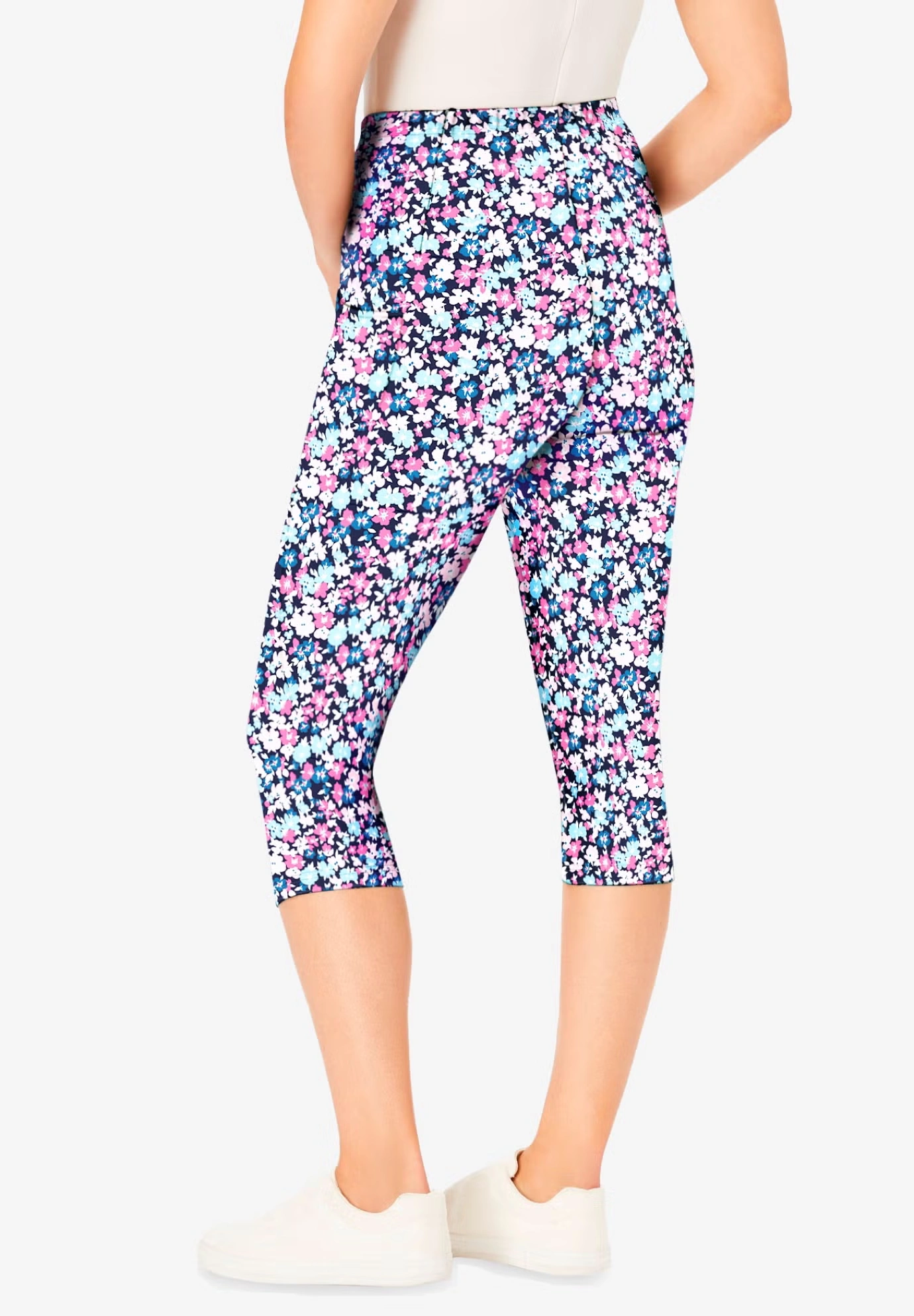 Stretch-Cotton Knit Pull-On Printed Pocket Capri Leggings