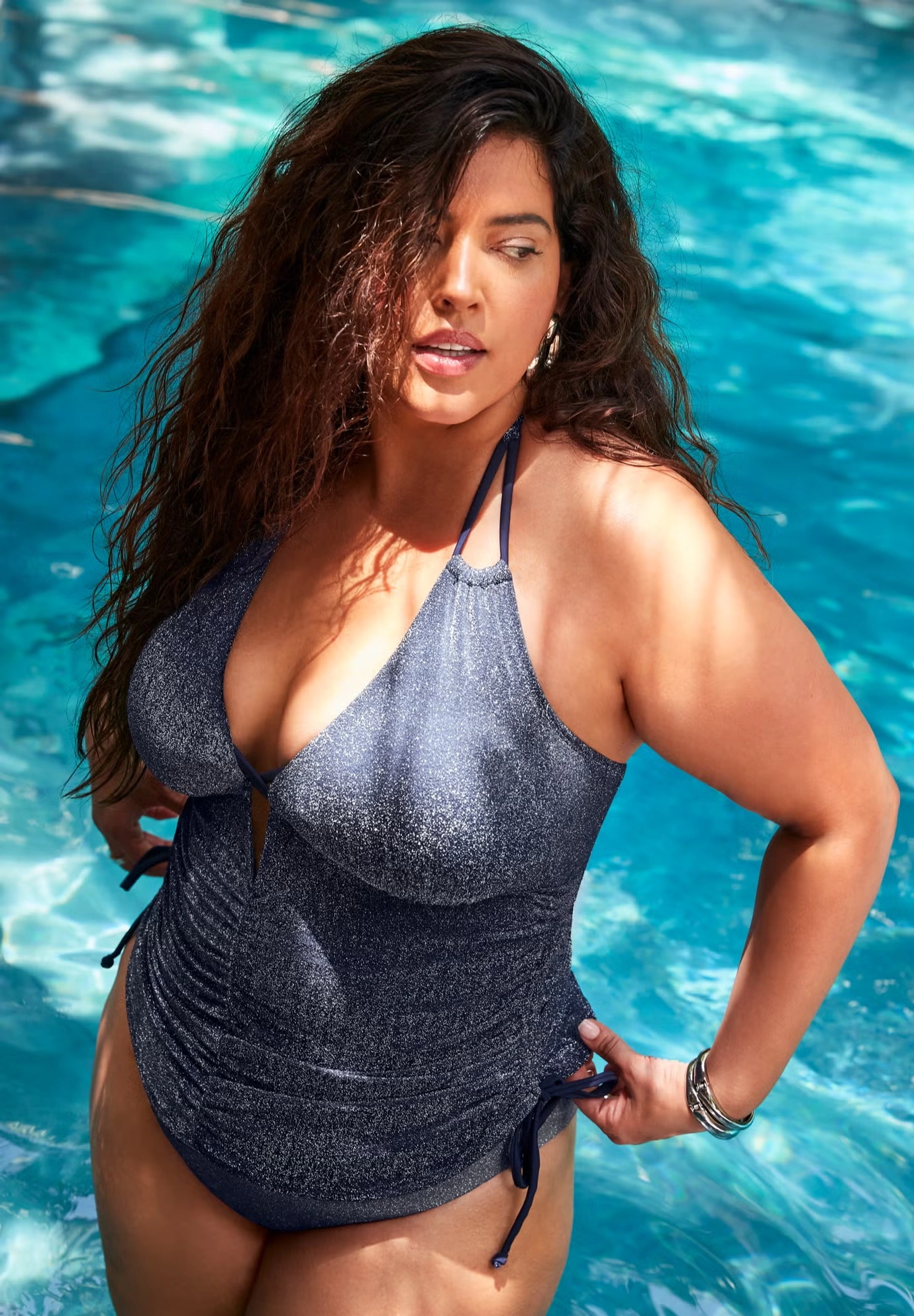 Adjustable Sparkle Halter Tankini Top