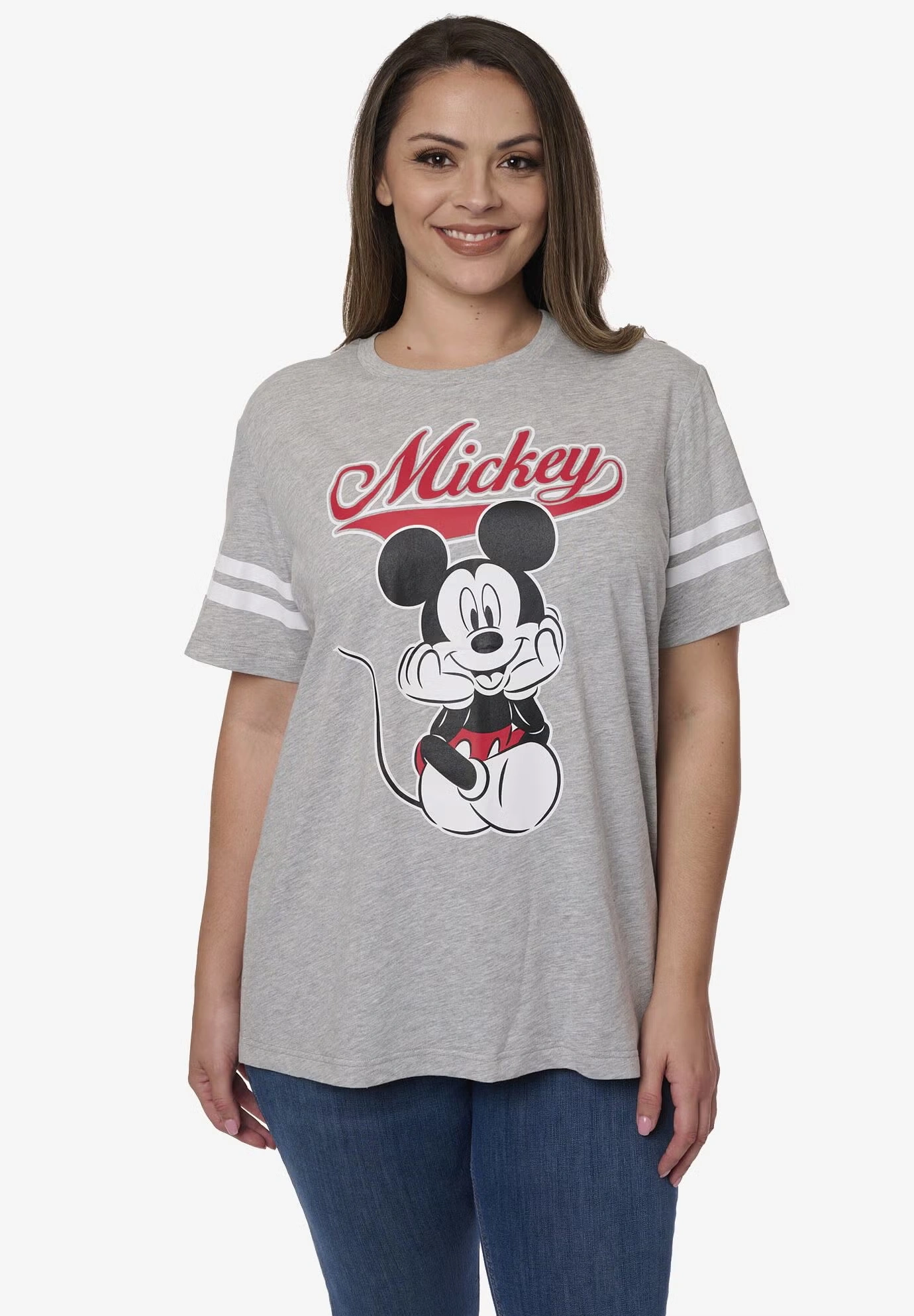 Disney Mickey Mouse Striped Sleeve Varsity T-Shirt