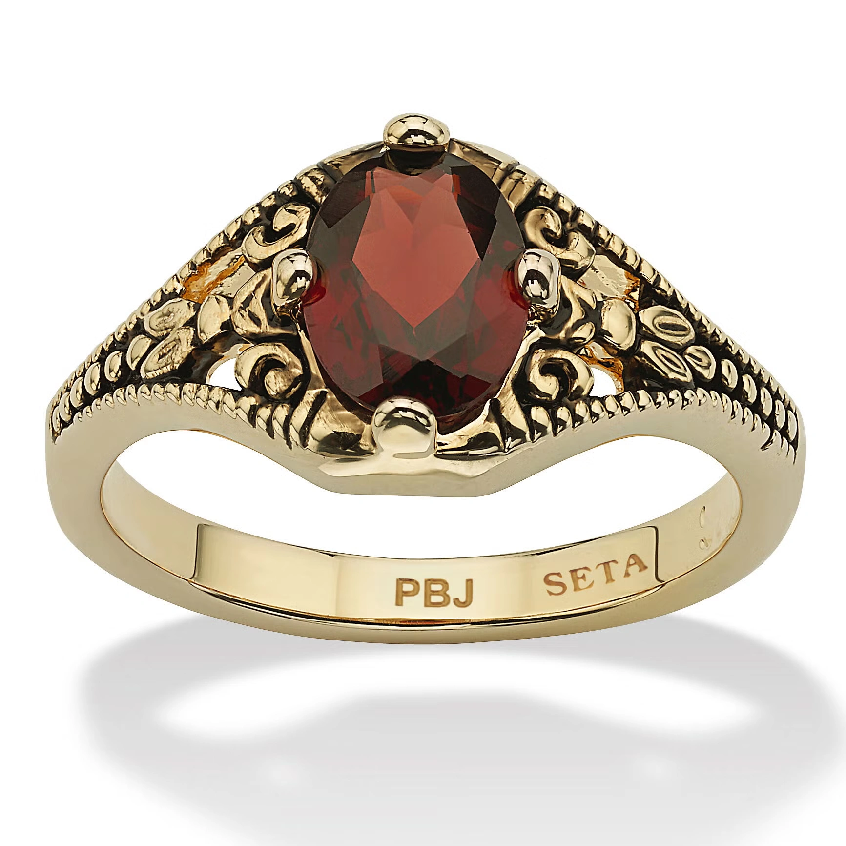 1.40 Cttw. Genuine Garnet Vintage Style Ring Gold-Plated