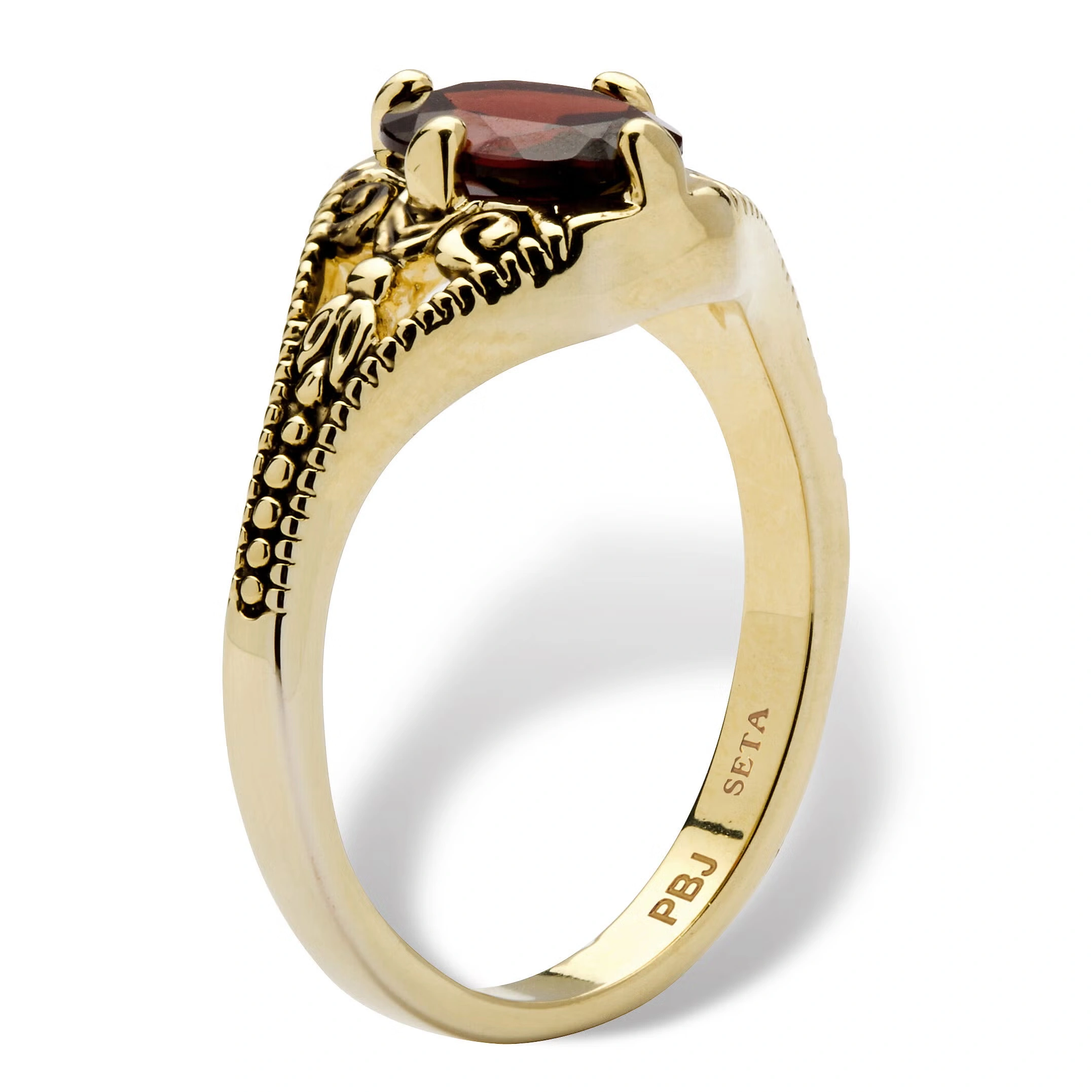 1.40 Cttw. Genuine Garnet Vintage Style Ring Gold-Plated