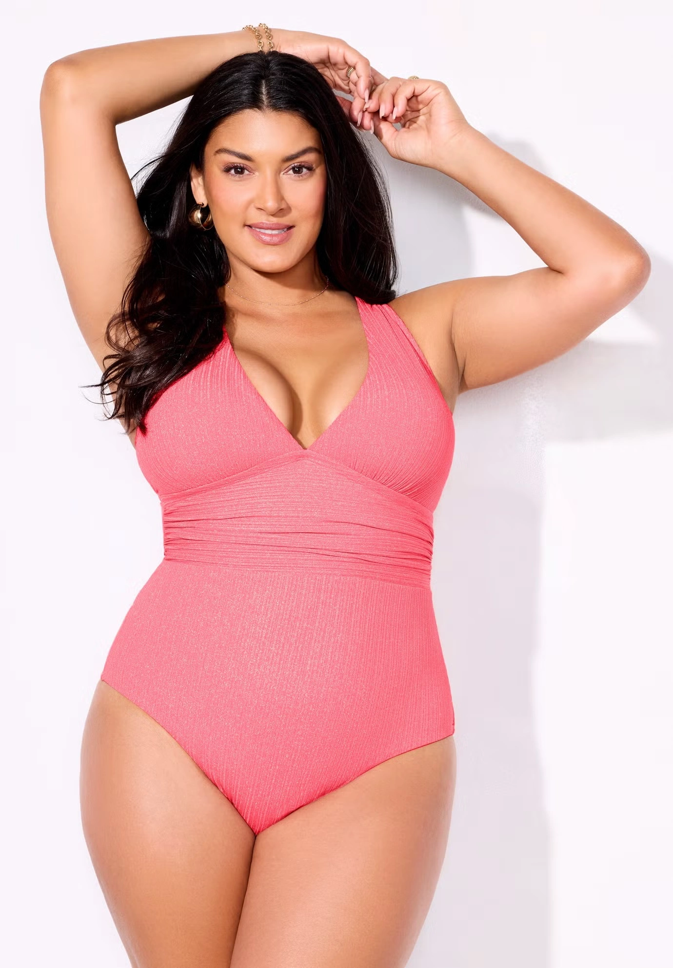 Sparkle Ribbed V-Neck One Piece Swimsuit
