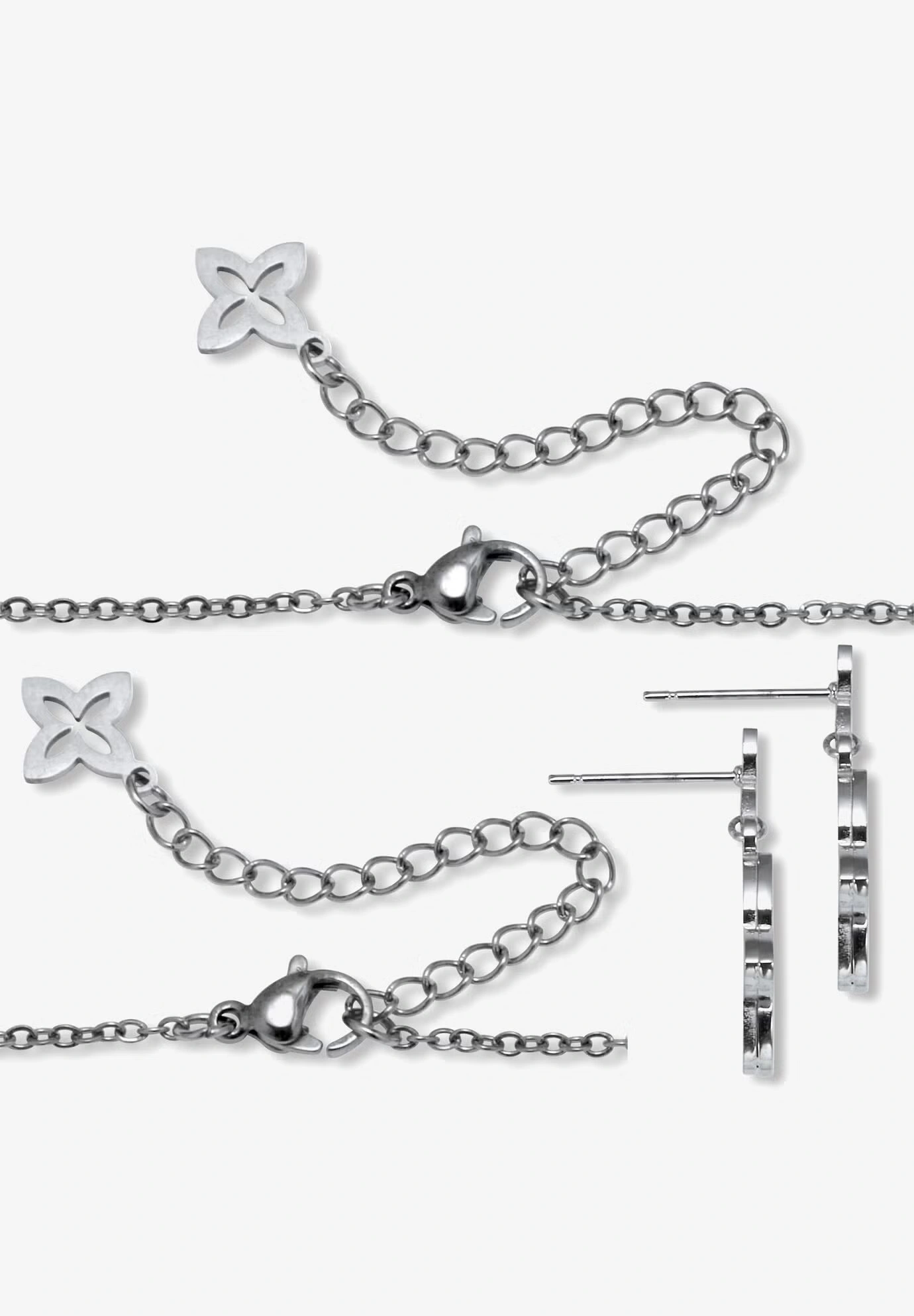 Genuine Black Mother Of Pearl Stainless Steel Clover Jewelry Set Jewelry