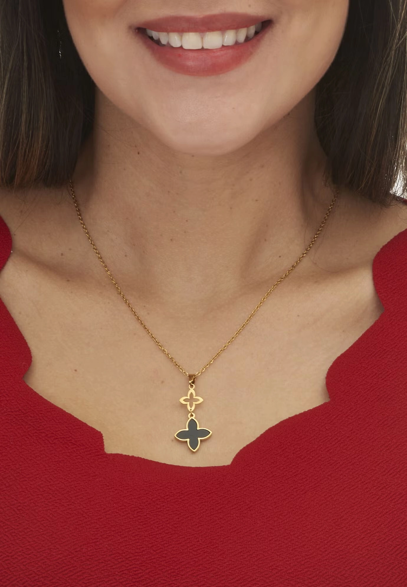 Genuine Black Mother Of Pearl Gold Ion-Plated Stainless Steel Clover Jewelry Set 3 Genuine Black Mother Of Pearl Gold Ion-Plated Stainless Steel Clover Jewelry Set