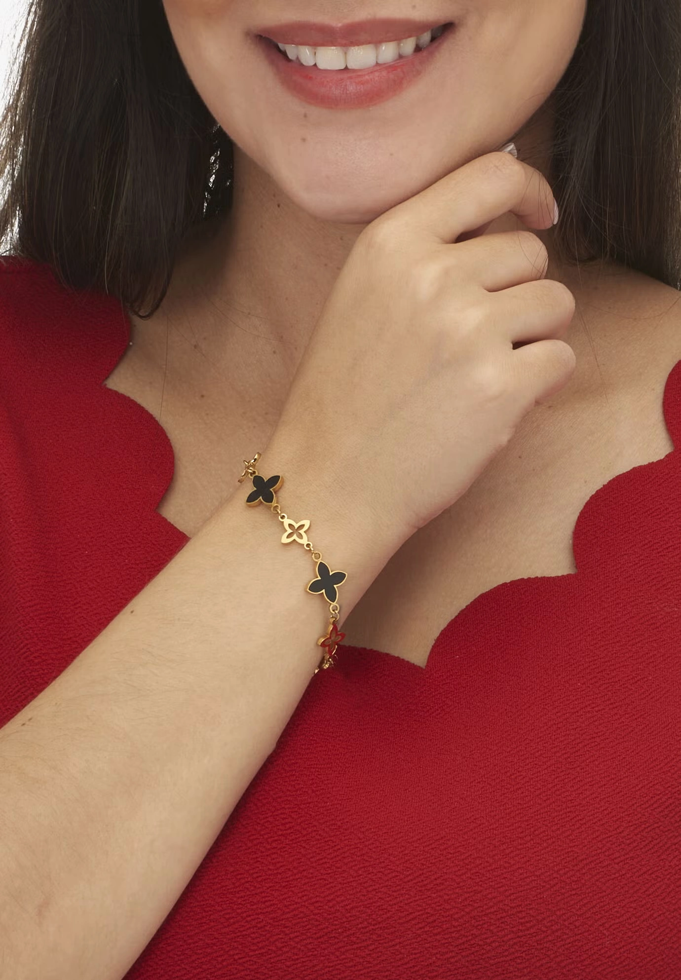 Genuine Black Mother Of Pearl Gold Ion-Plated Stainless Steel Clover Jewelry Set 4 Genuine Black Mother Of Pearl Gold Ion-Plated Stainless Steel Clover Jewelry Set