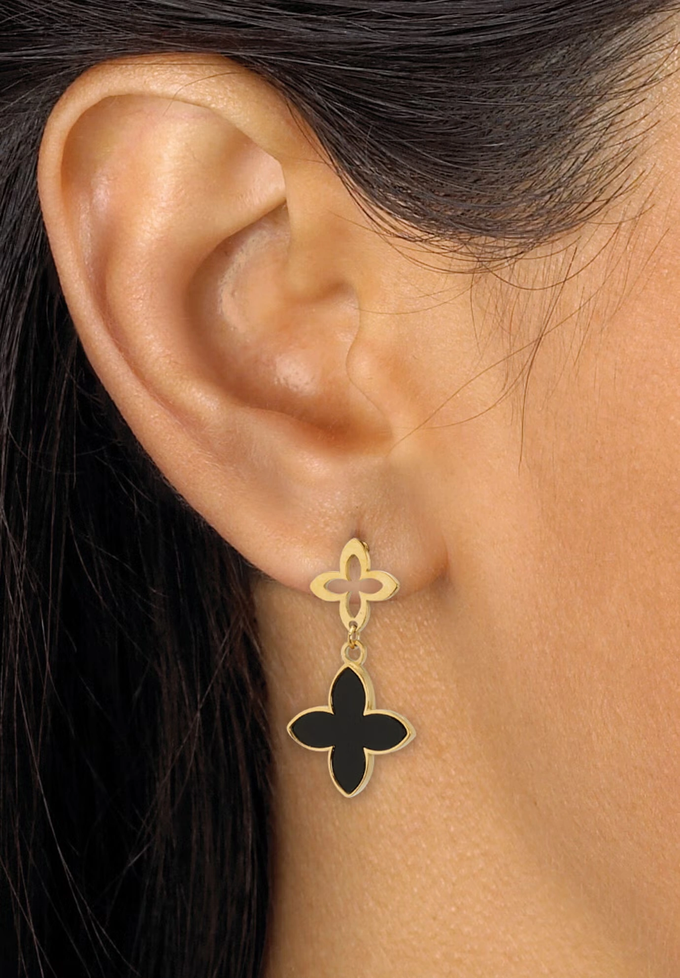 Genuine Black Mother Of Pearl Gold Ion-Plated Stainless Steel Clover Jewelry Set 5 Genuine Black Mother Of Pearl Gold Ion-Plated Stainless Steel Clover Jewelry Set