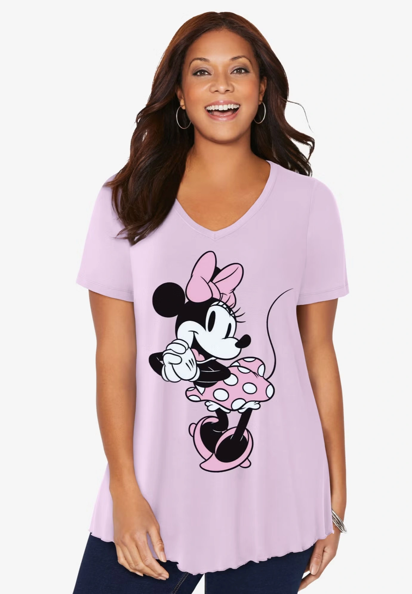Light Pink Minnie V-Neck Point Hem Tee