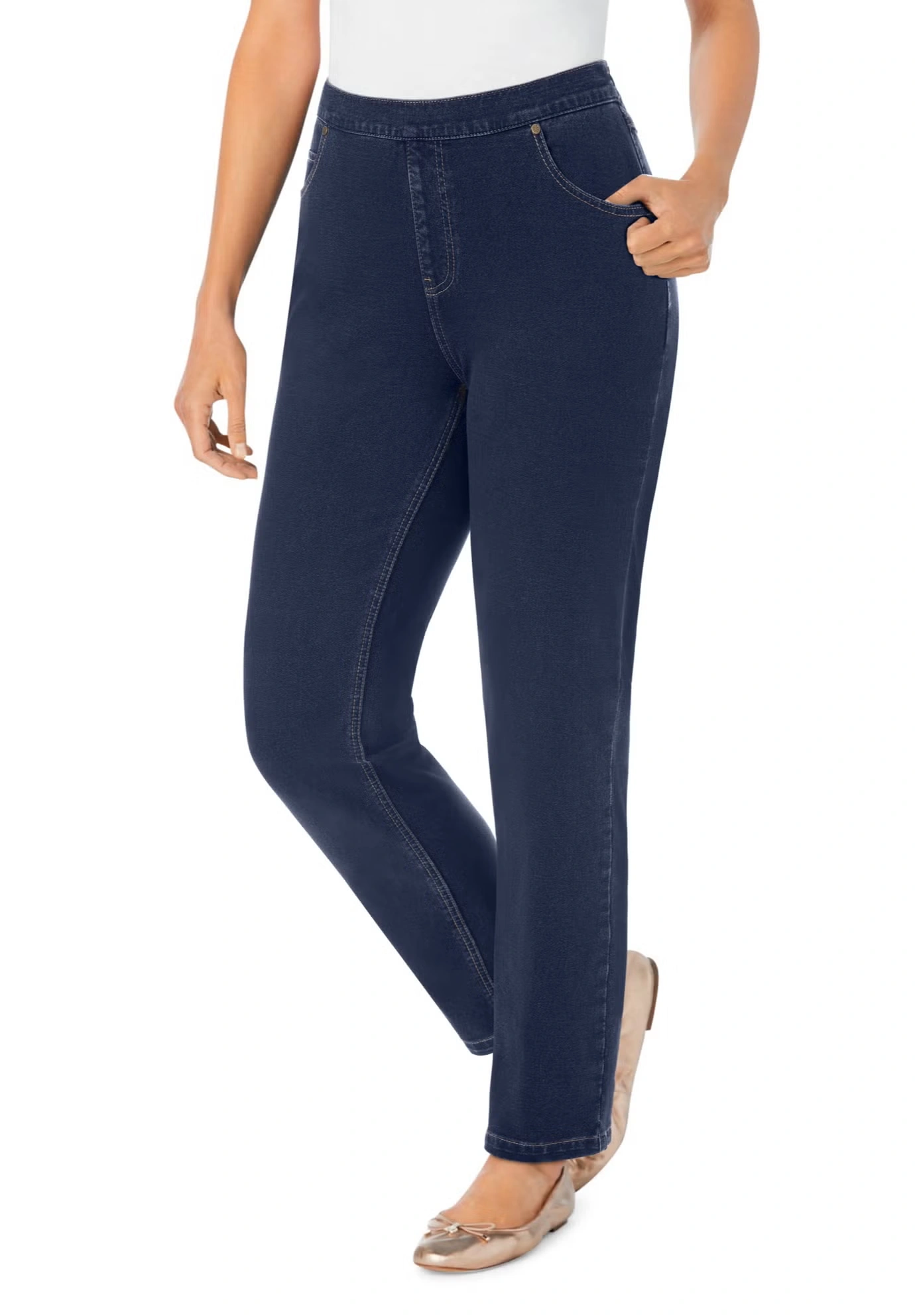 Straight-Leg Stretch Knit Denim Five-Pocket Jeans