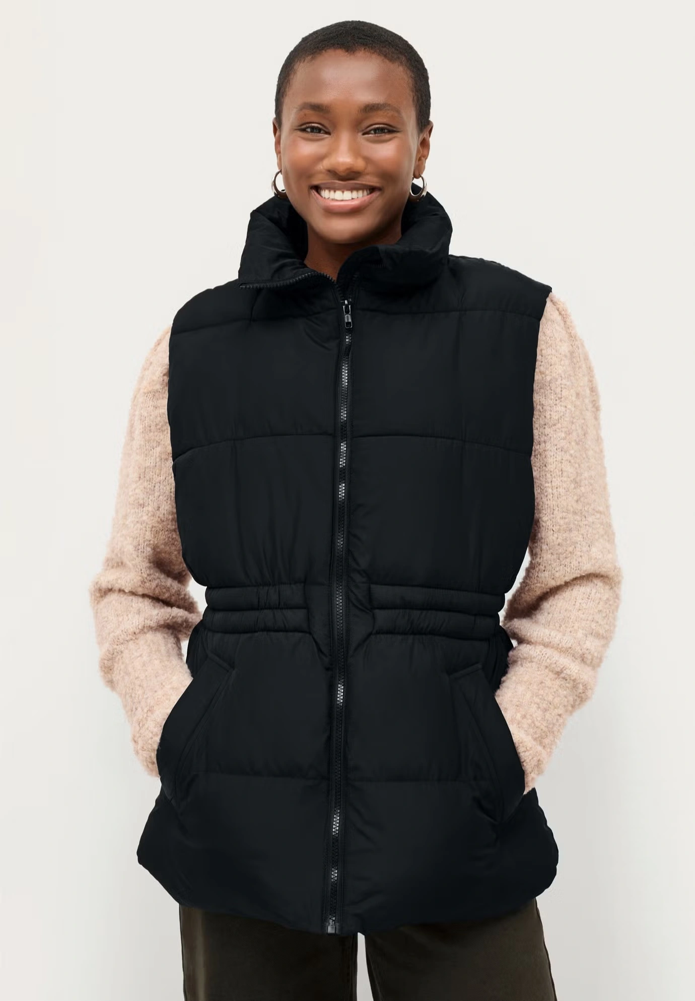 Puffer Vest with Elastic Waist