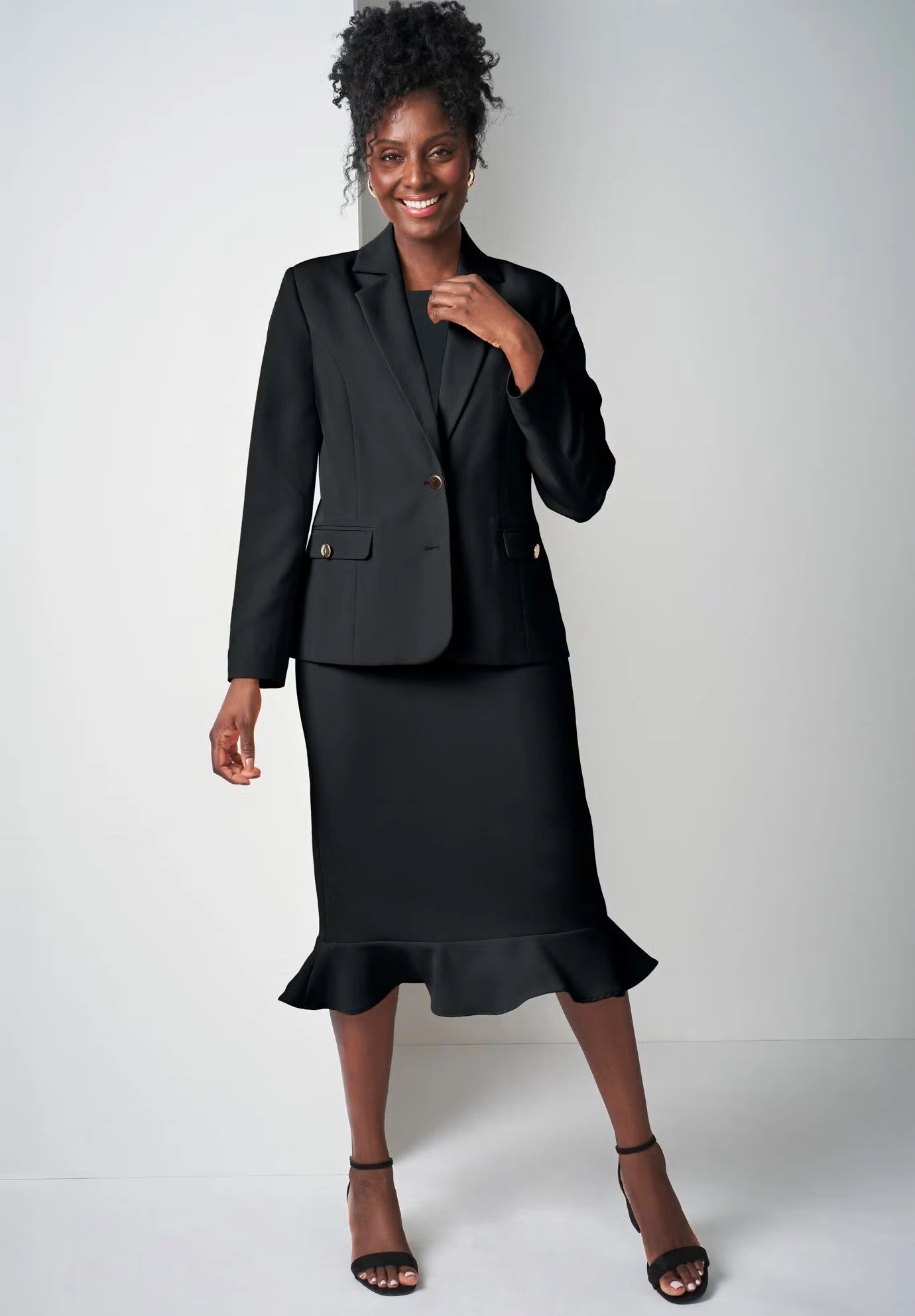 2-Piece Stretch Crepe Peplum Skirt Suit