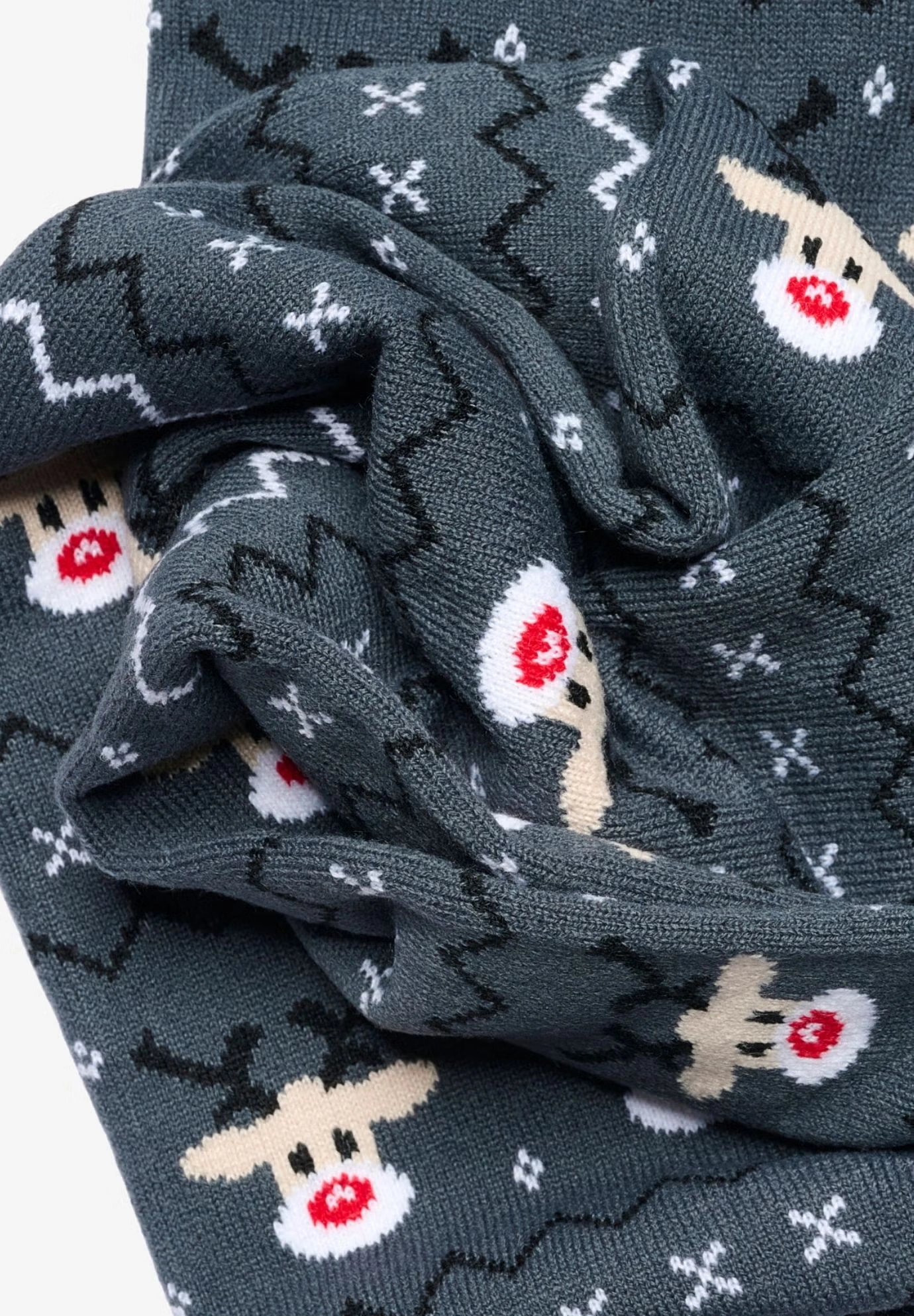 Womens Christmas Reindeer Knit Scarf 70" Fair Isle Double Sided Print