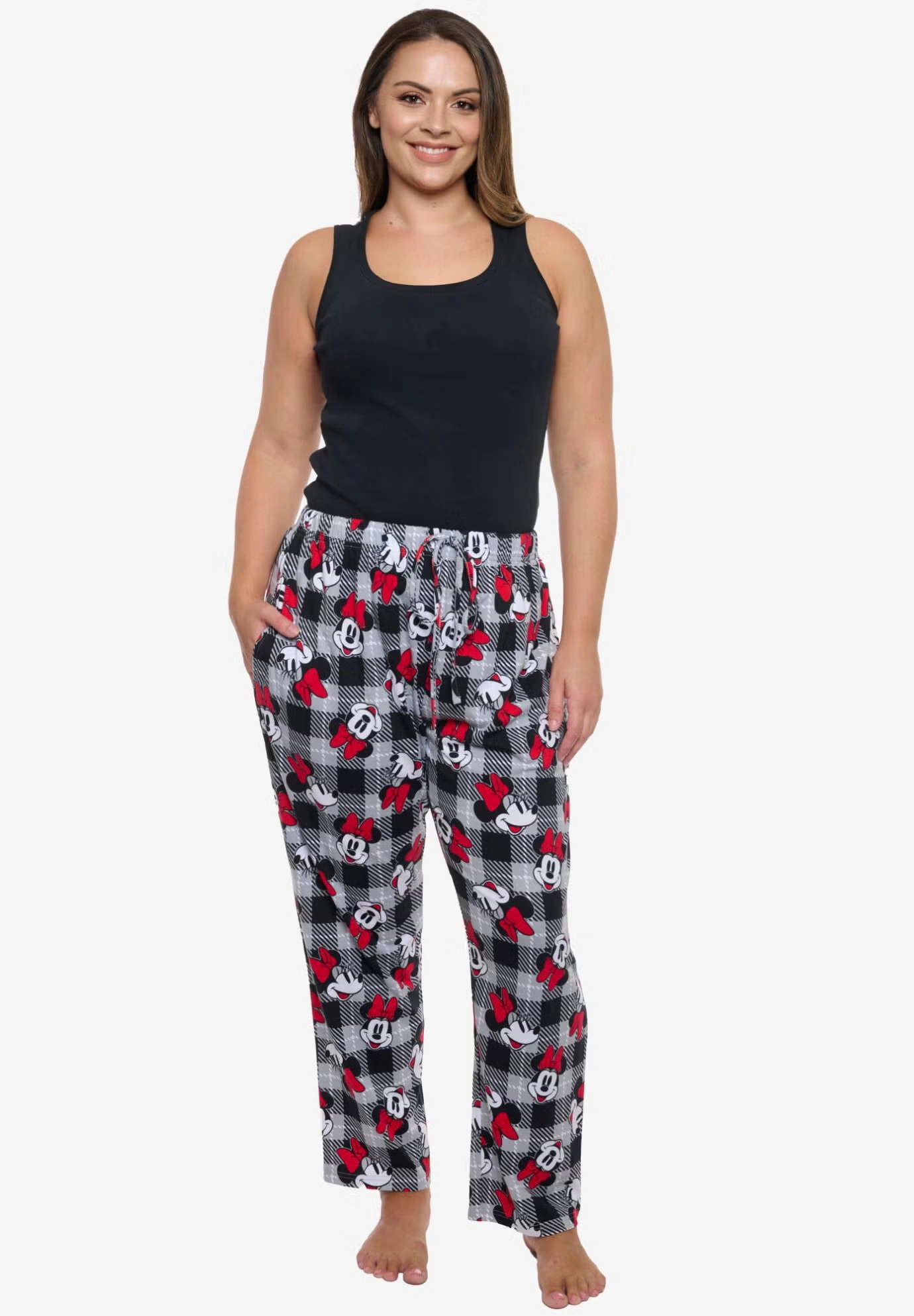 Women's Disney Minnie Mouse Pajama Pants Plaid Red Black 6 Women's Disney Minnie Mouse Pajama Pants Plaid Red Black