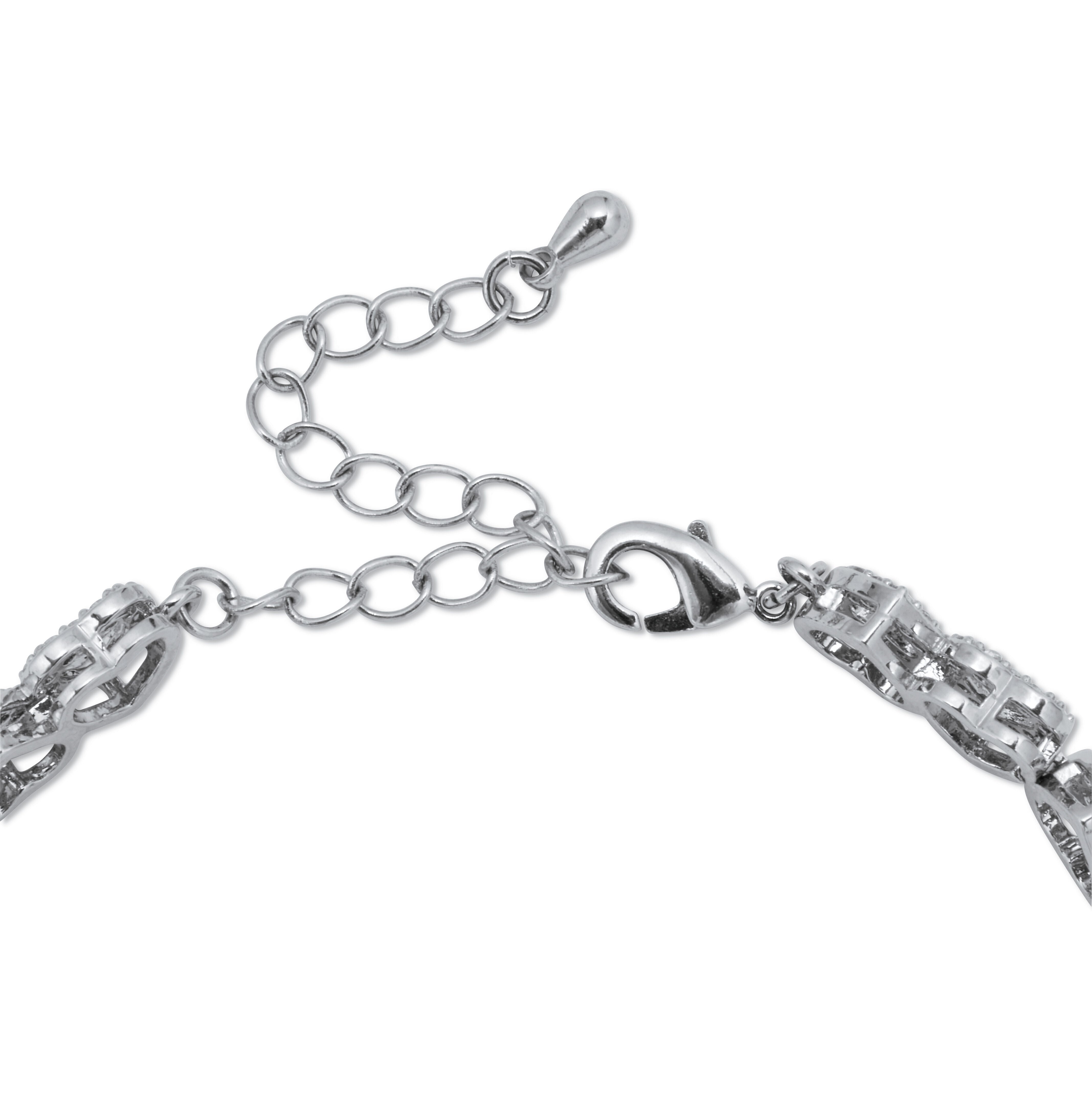 Round Crystal Heart Silvertone Bracelet 7-inch