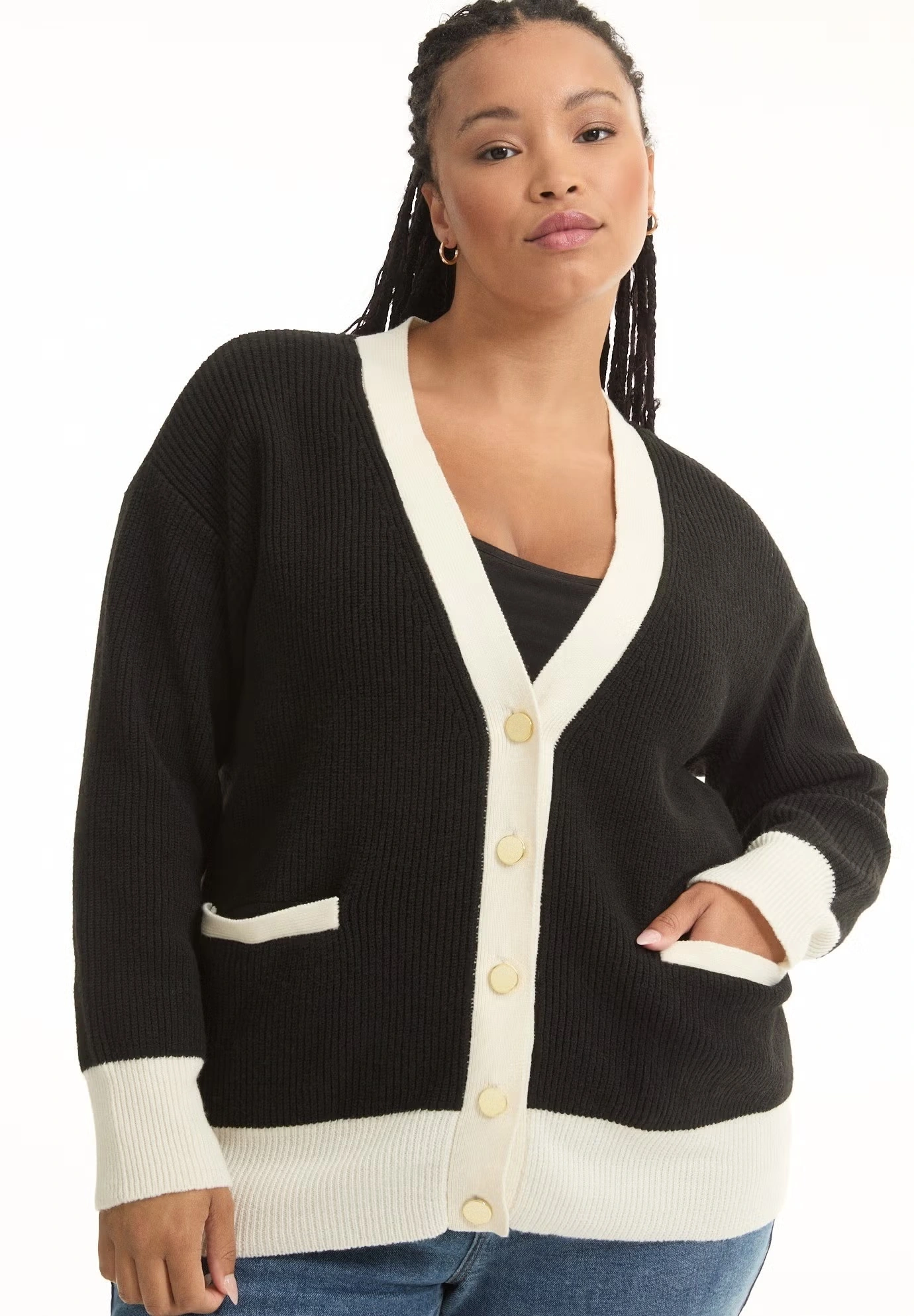 Contrast V-Neck Cardigan 3 Contrast V-Neck Cardigan
