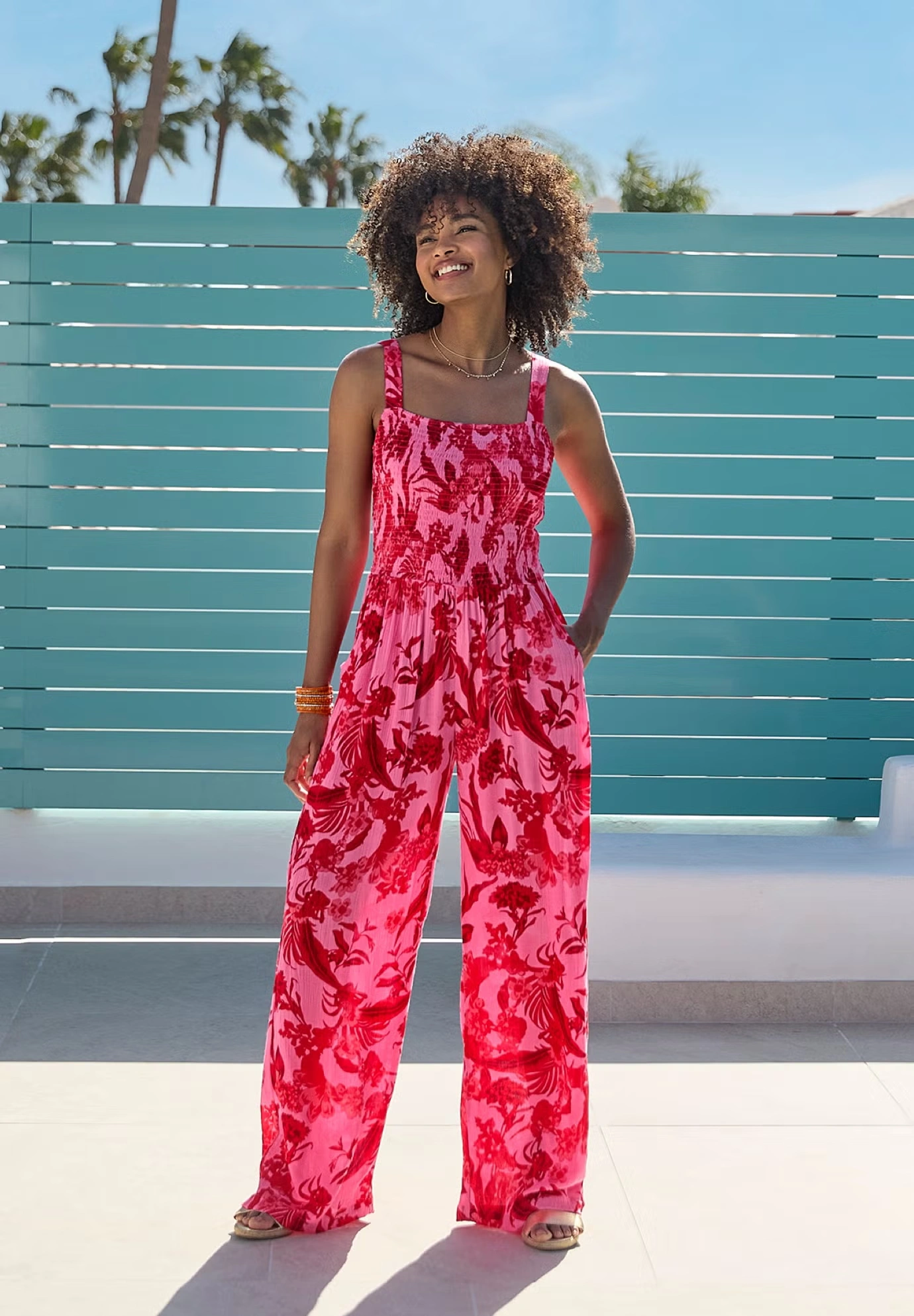 Smocked Crinkle Jumpsuit