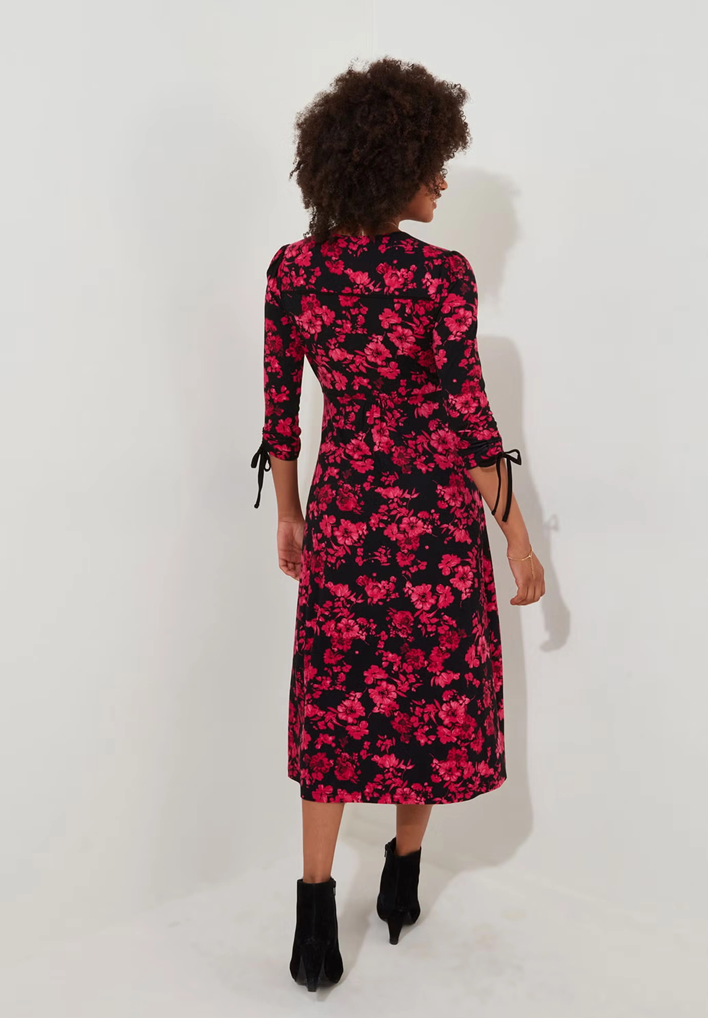 Stretch Knit Faux Wrap Midi Dress