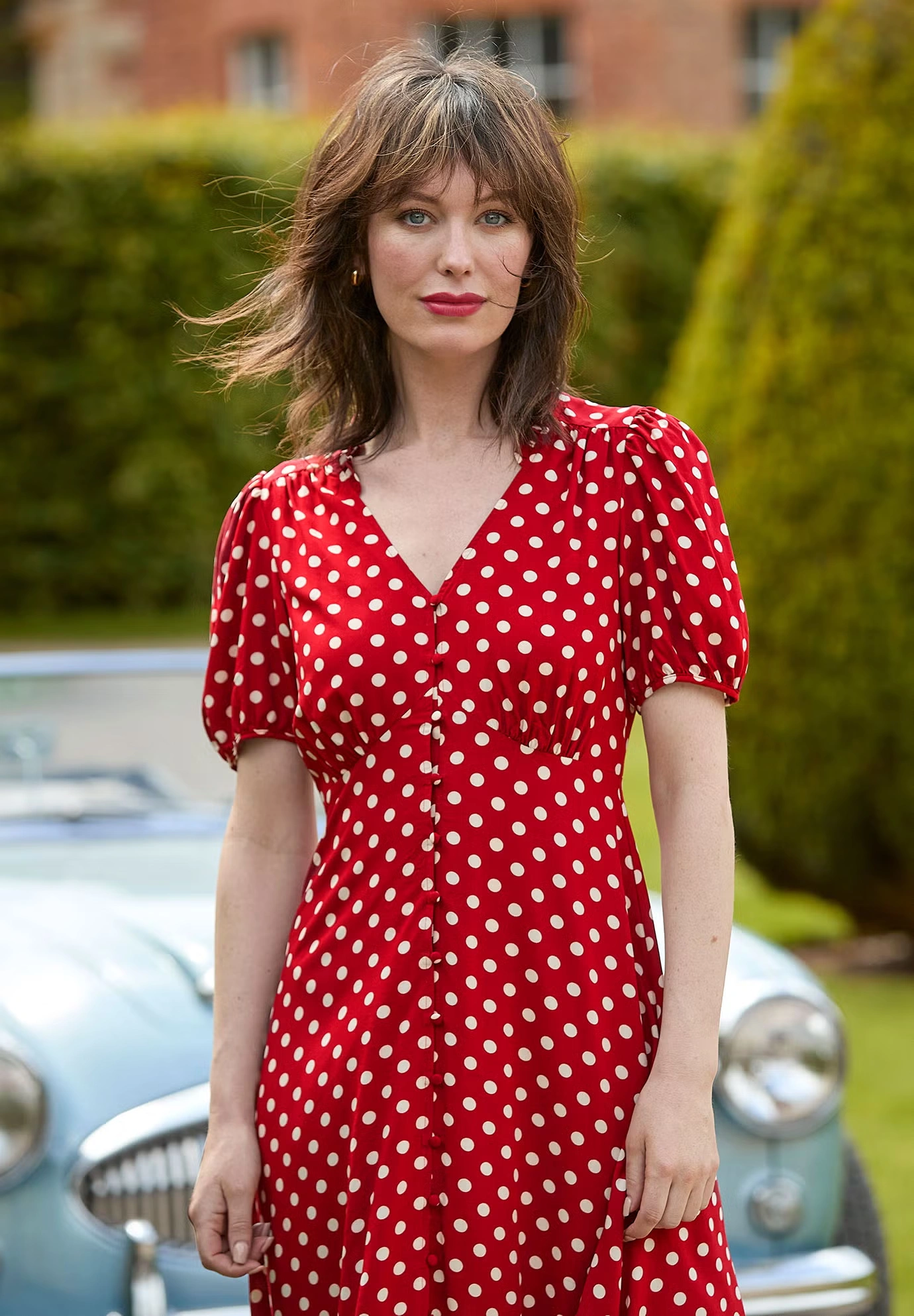 Retro Button-Front Knee-Length Dress