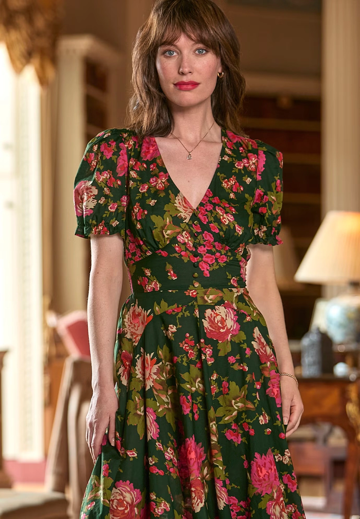 A-Line Button Front Midi Dress