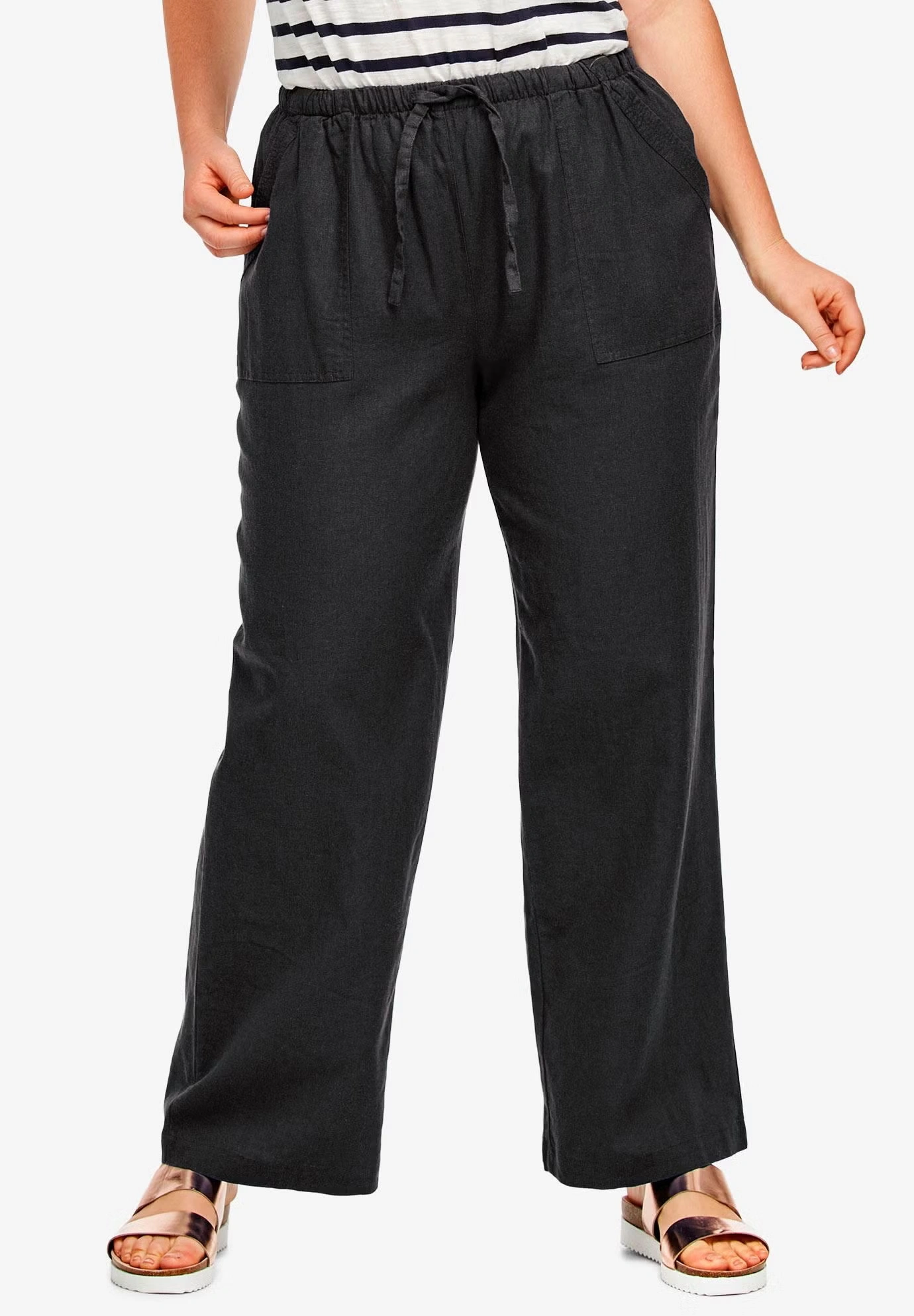 Linen-Blend Drawstring Pants