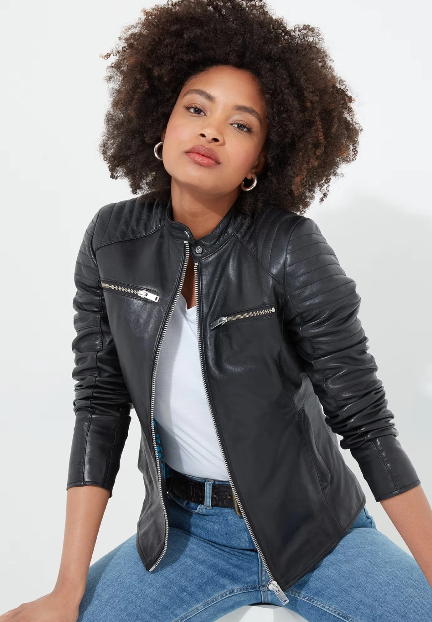 Leather Zip Biker Jacket