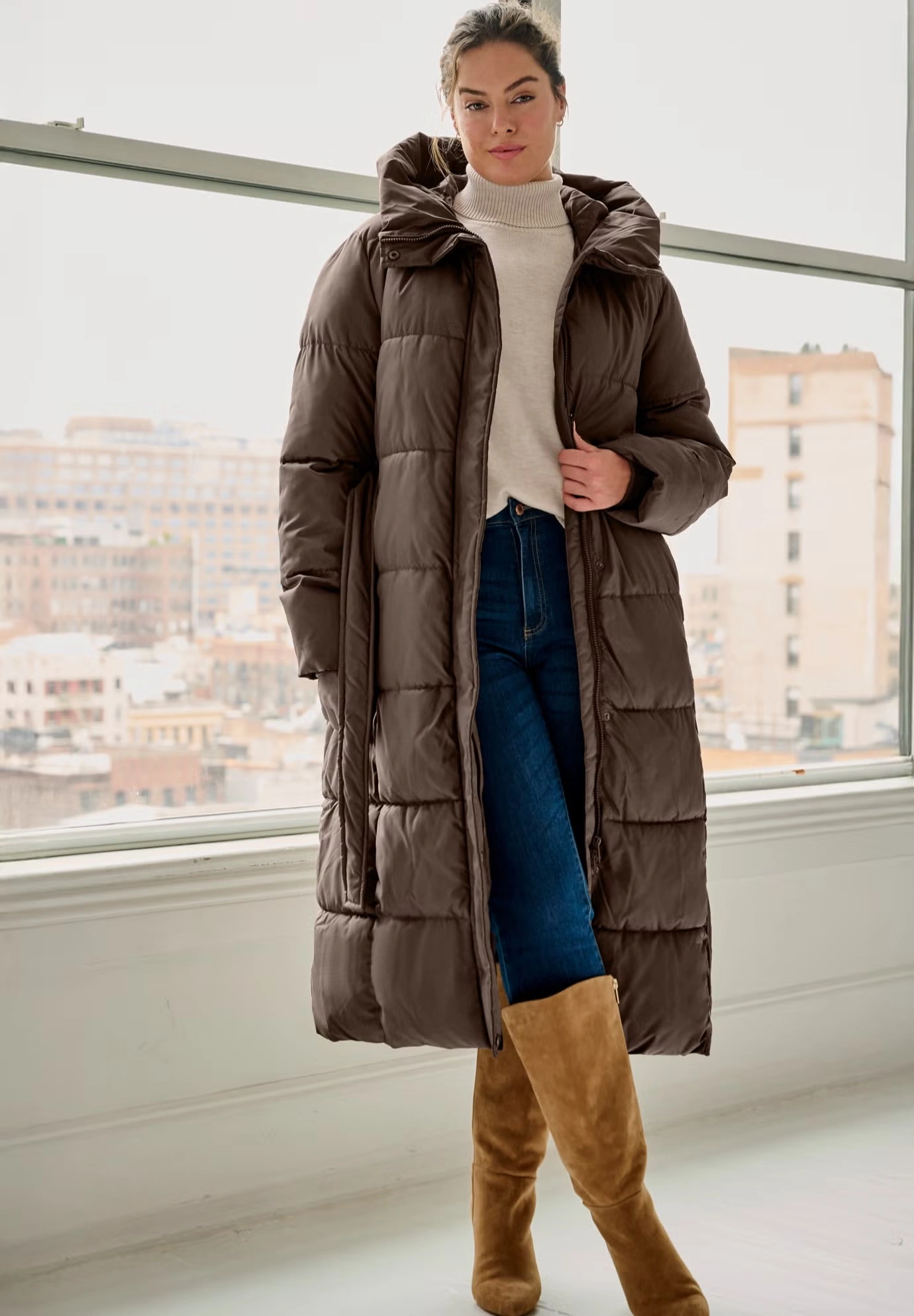 Long Belted Puffer with Hood 4 Long Belted Puffer with Hood