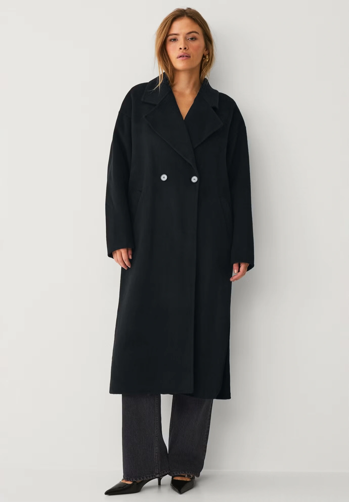 Double Breasted Wool Coat With Side Slits