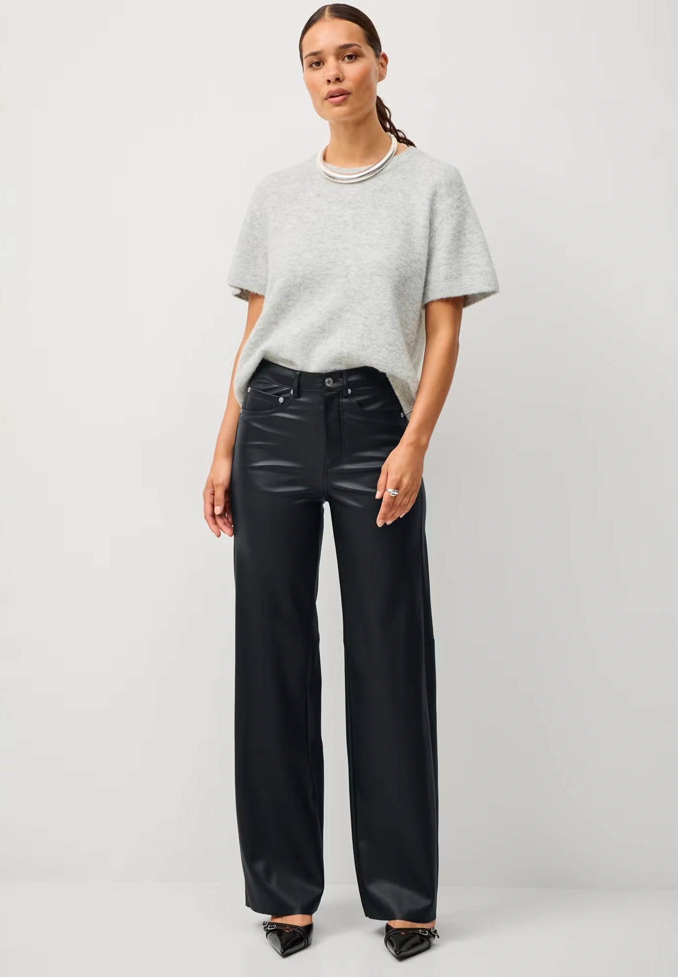 5 Pocket Faux Leather Wide Leg Pants