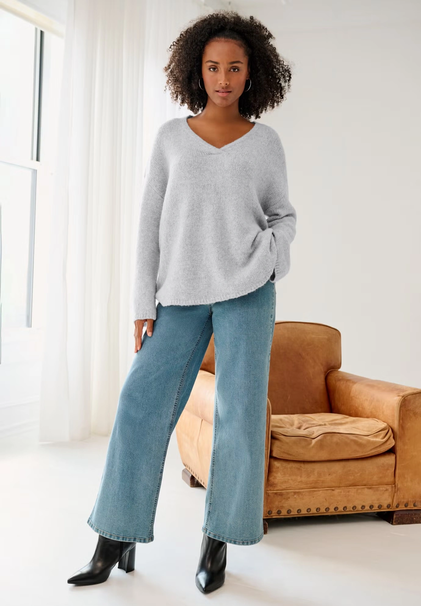 Boxy Crossover V-Neck Pullover