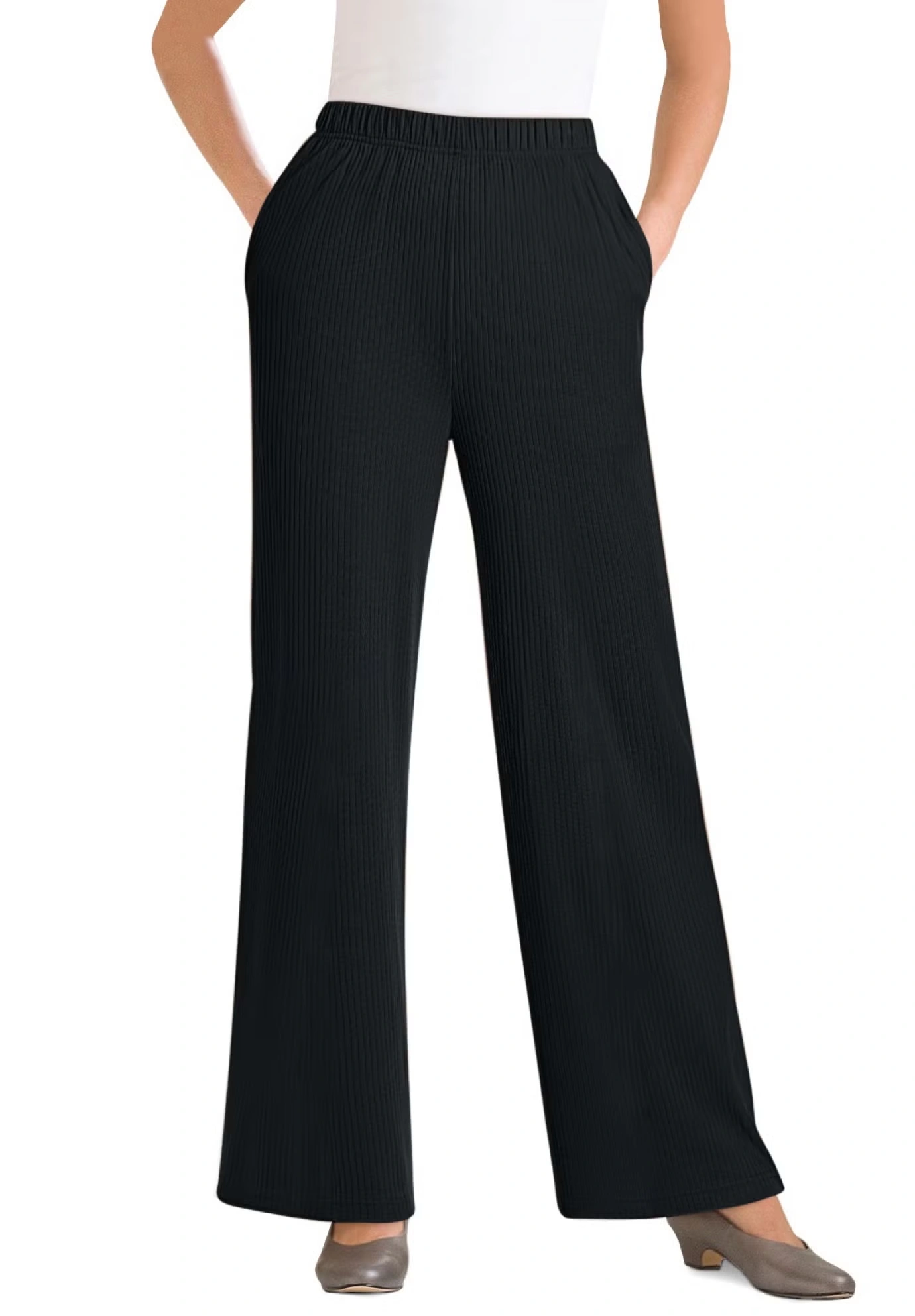 7-Day Rib-Knit Wide-Leg Pull-On Pants