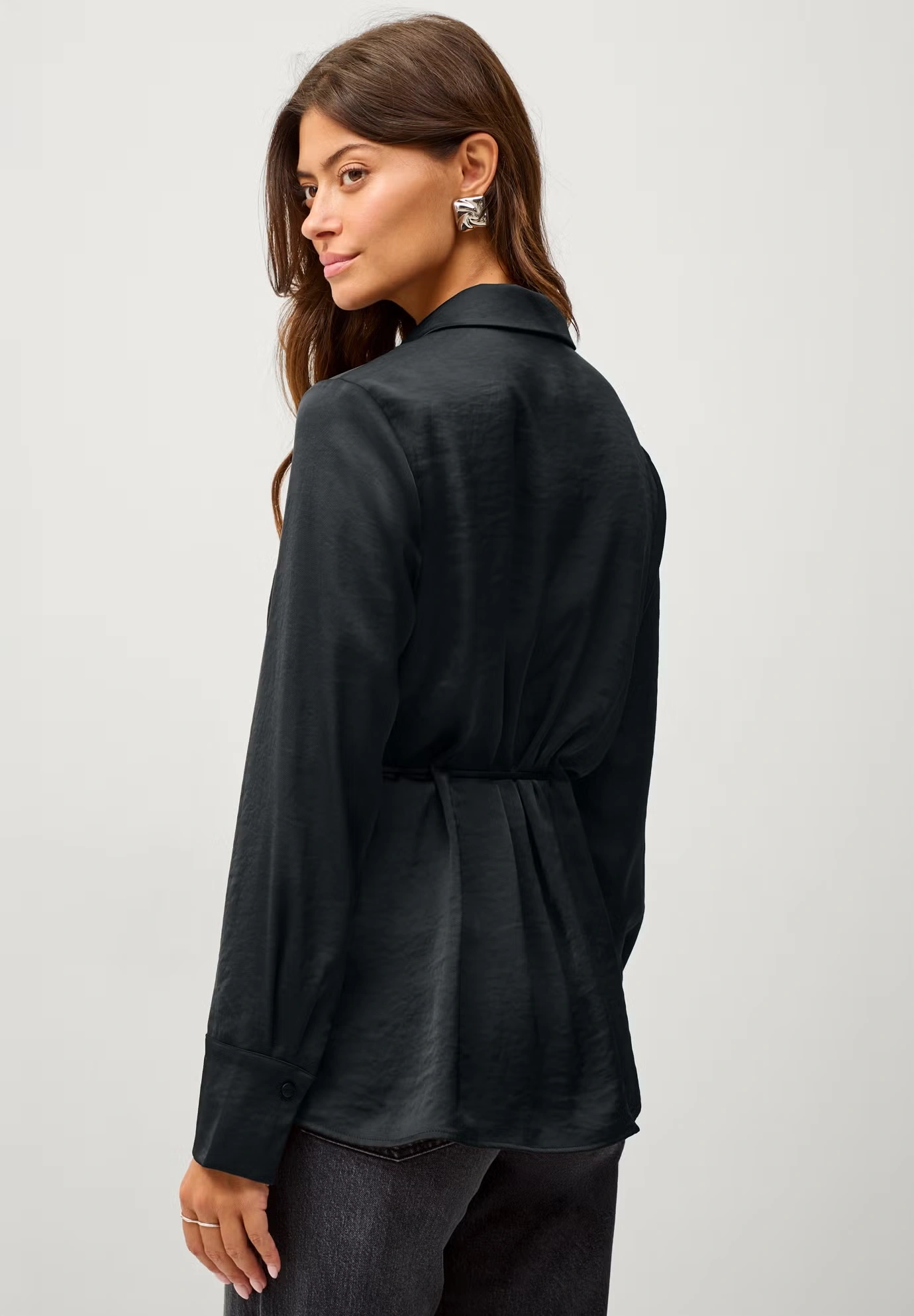 Button Front Satin Tunic With Self Belt