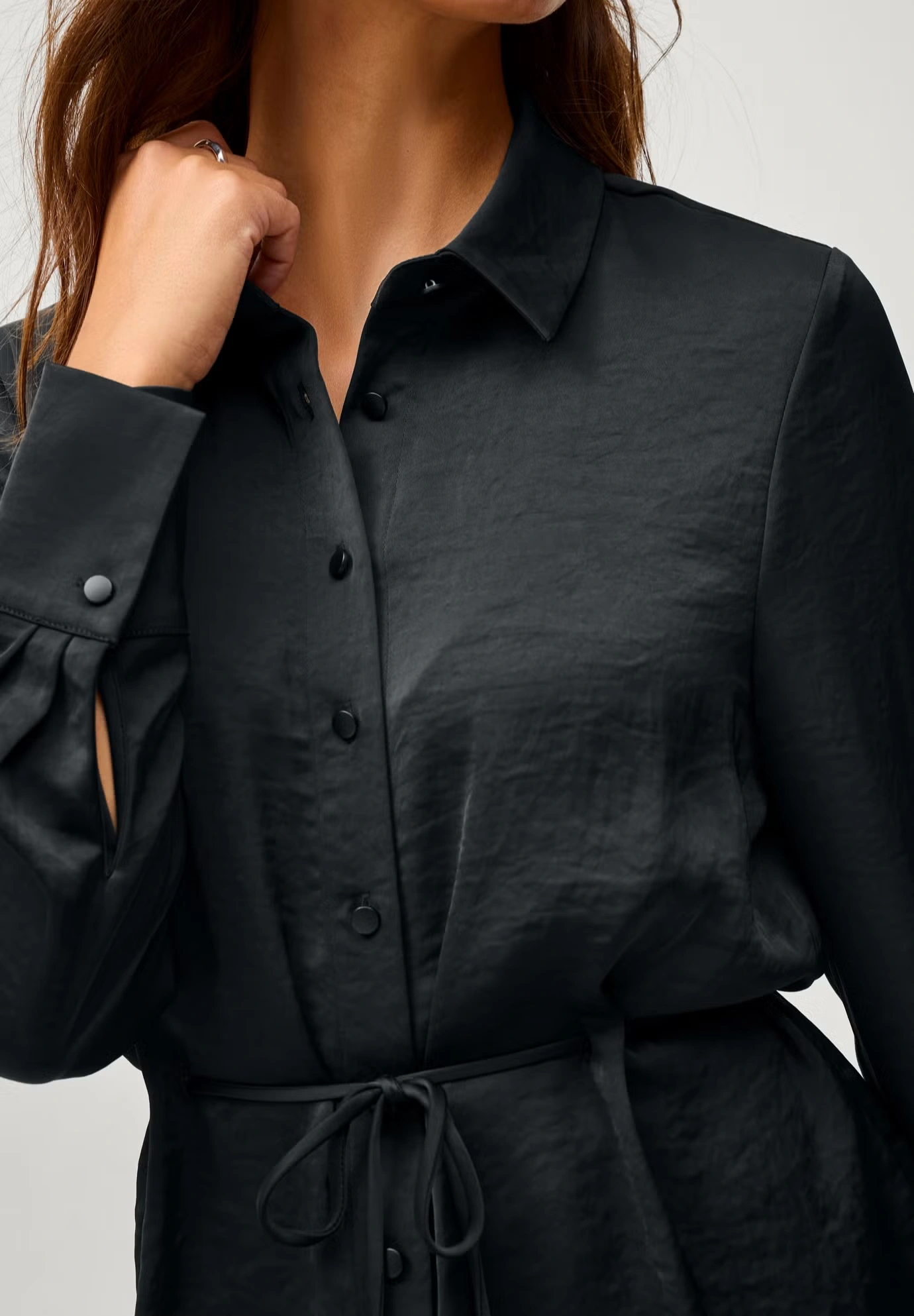 Button Front Satin Tunic With Self Belt 3 Button Front Satin Tunic With Self Belt