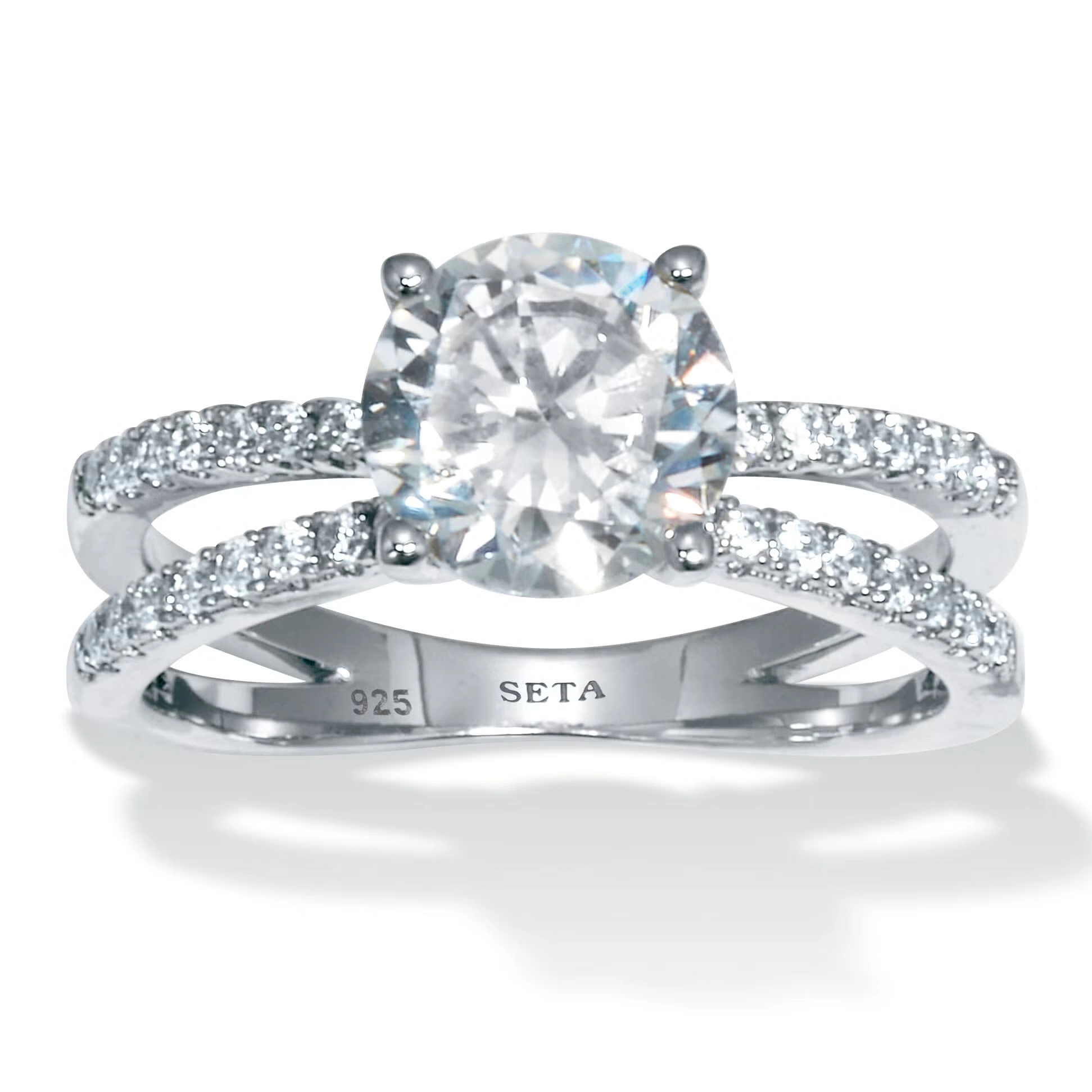 2.26 TCW Round Cubic Zirconia Sterling Silver Crossover Engagement Ring