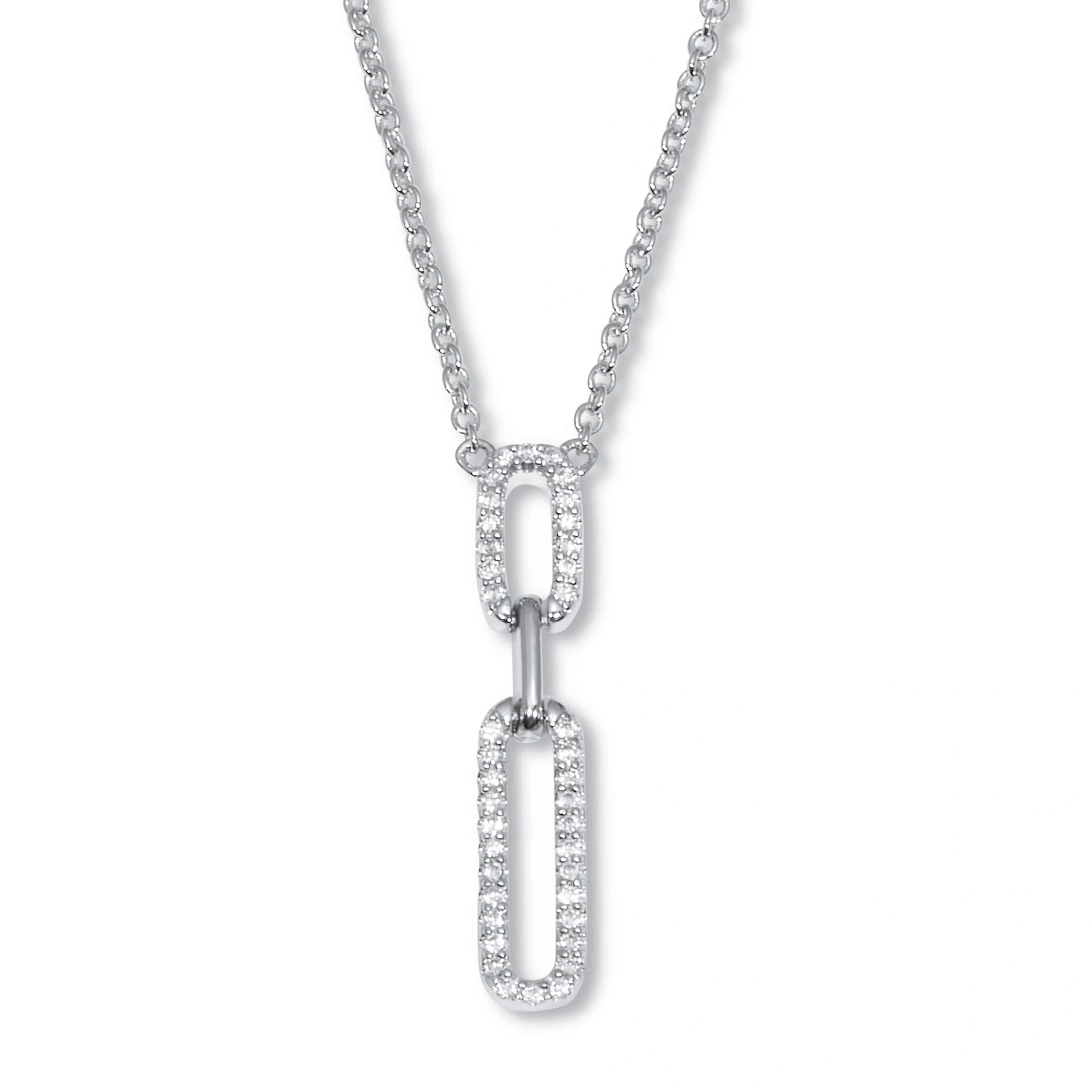 .20 TCW Round Cubic Zirconia Silvertone Paperclip Drop Necklace 18-inch