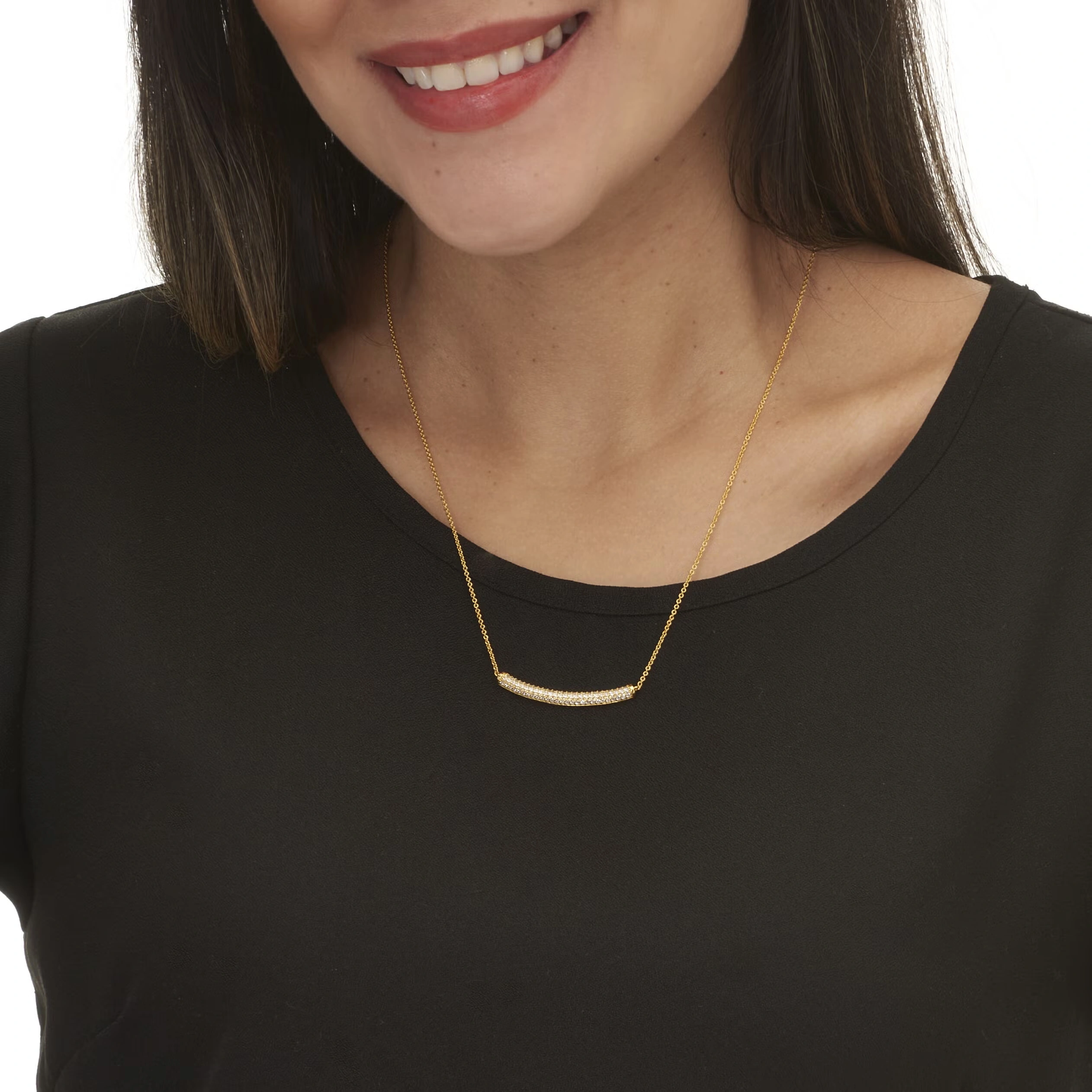 .62 TCW Round Cubic Zirconia Yellow Gold-Plated Bar Necklace 18 to 20-inch 3 .62 TCW Round Cubic Zirconia Yellow Gold-Plated Bar Necklace 18 to 20-inch