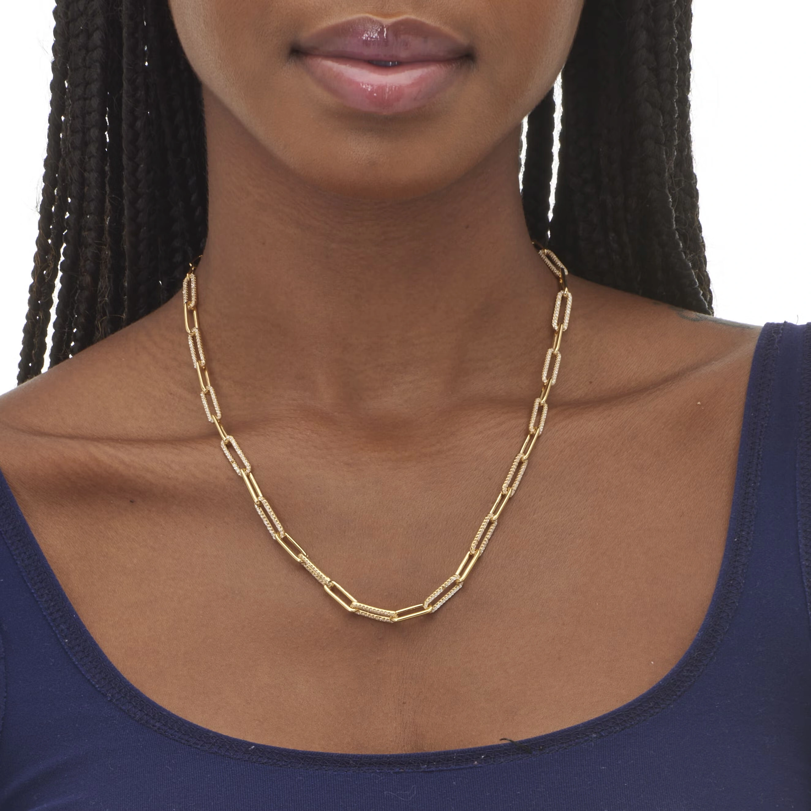 2 TCW Round Cubic Zirconia 18k Yellow Gold-Plated Paperclip Necklace 18-inch 3 2 TCW Round Cubic Zirconia 18k Yellow Gold-Plated Paperclip Necklace 18-inch