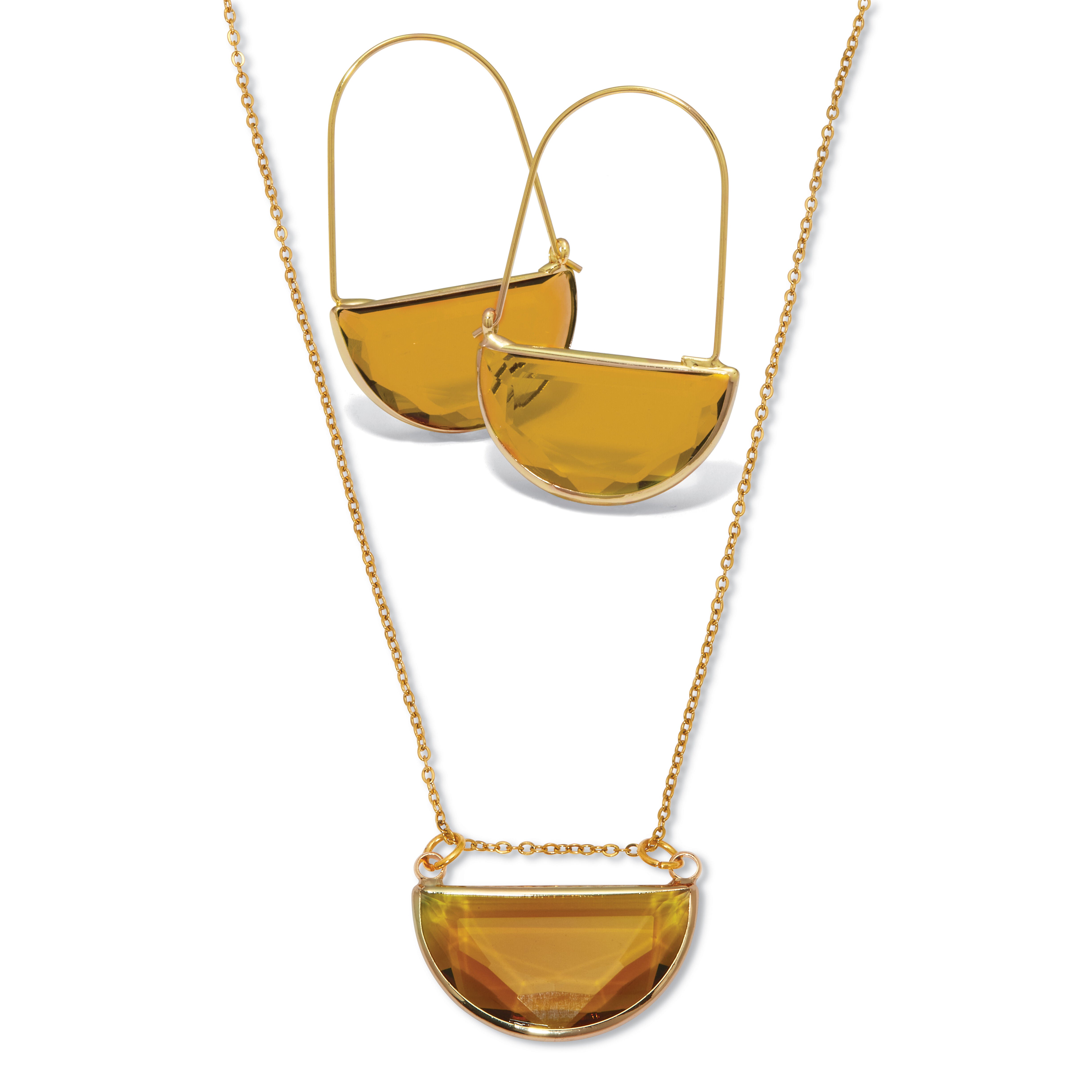 Brown Crystal Half Moon Goldtone Jewelry Set