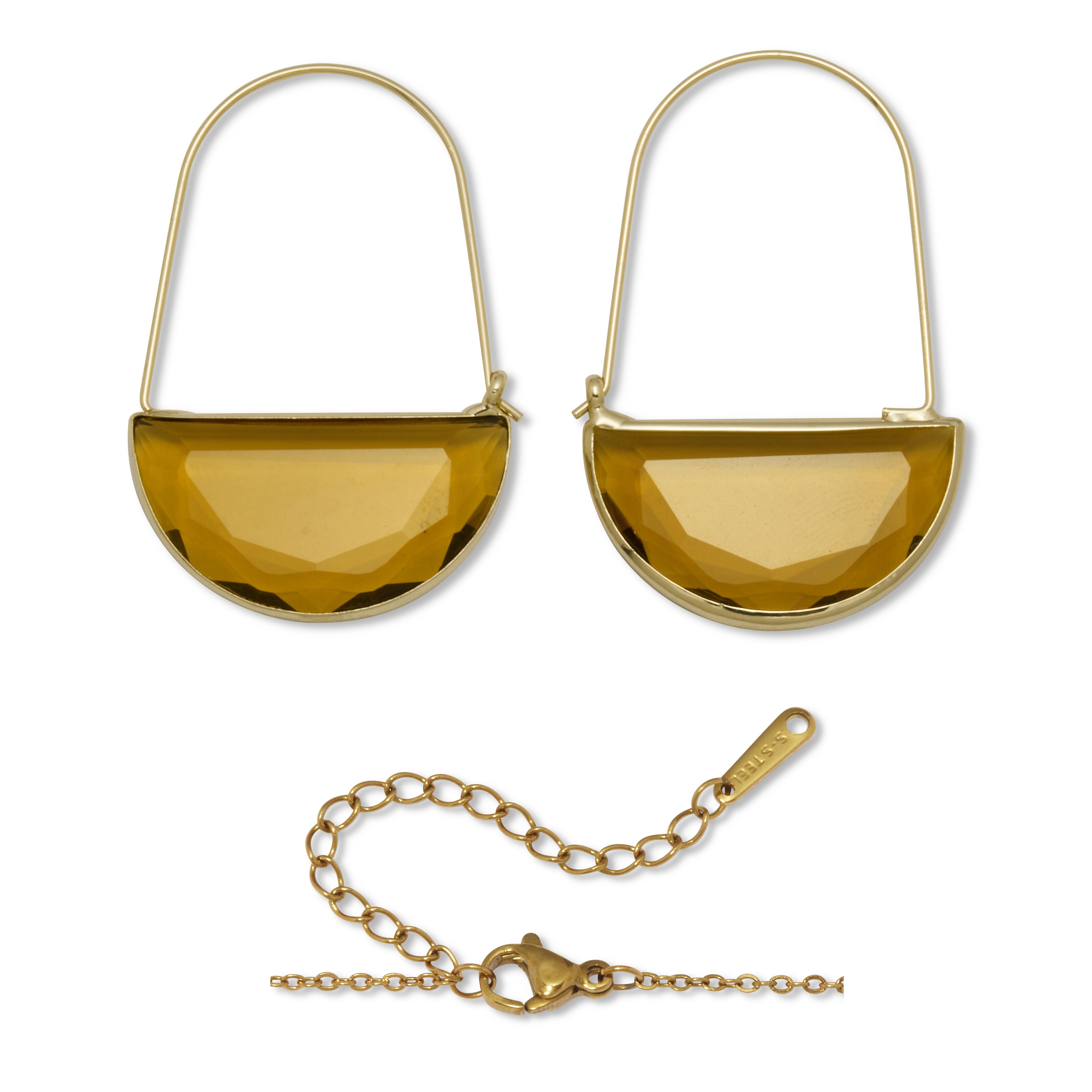 Brown Crystal Half Moon Goldtone Jewelry Set